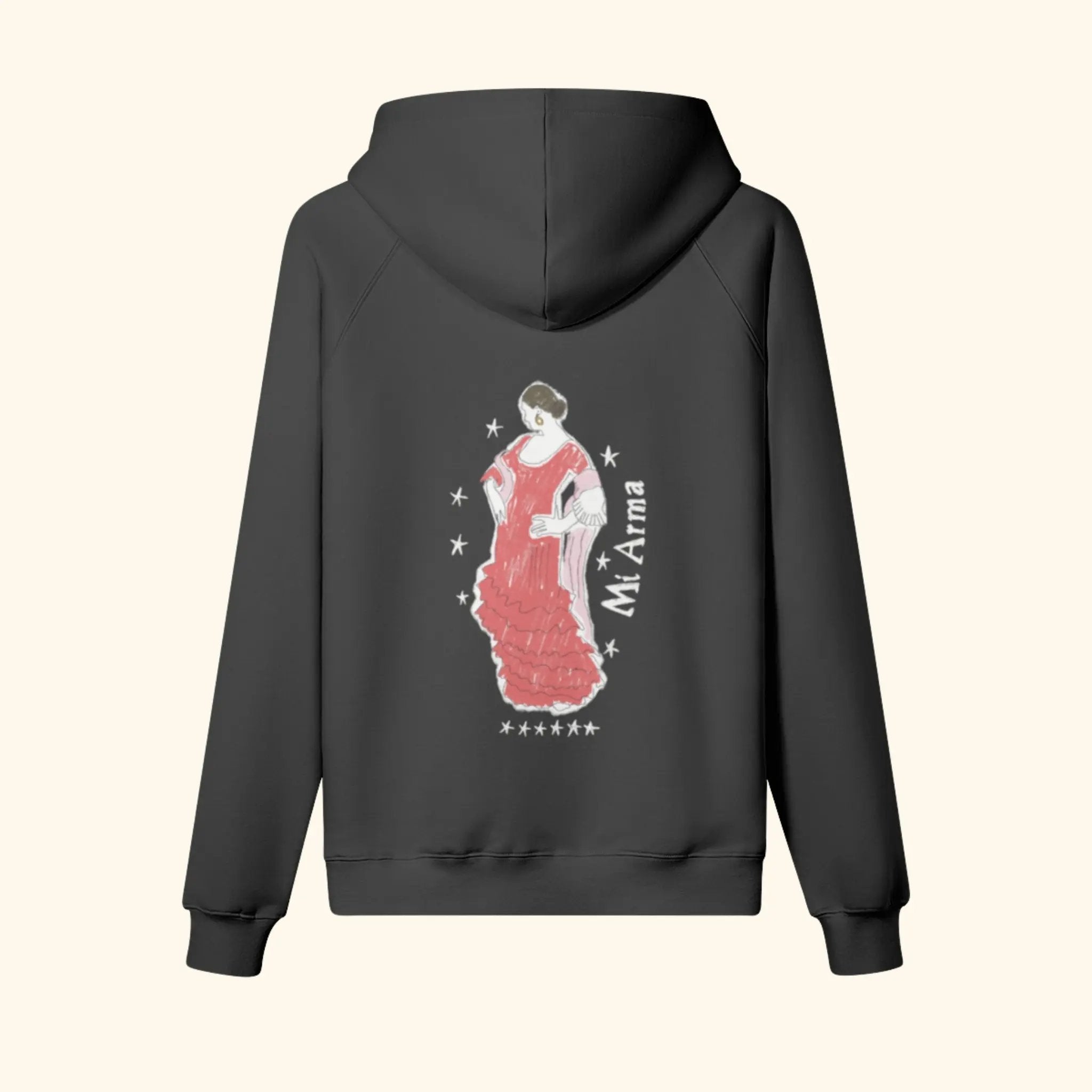 Portraits de Famille Dar Vida The Hoodie Bailaora Midnight Black Heavy Cotton Back