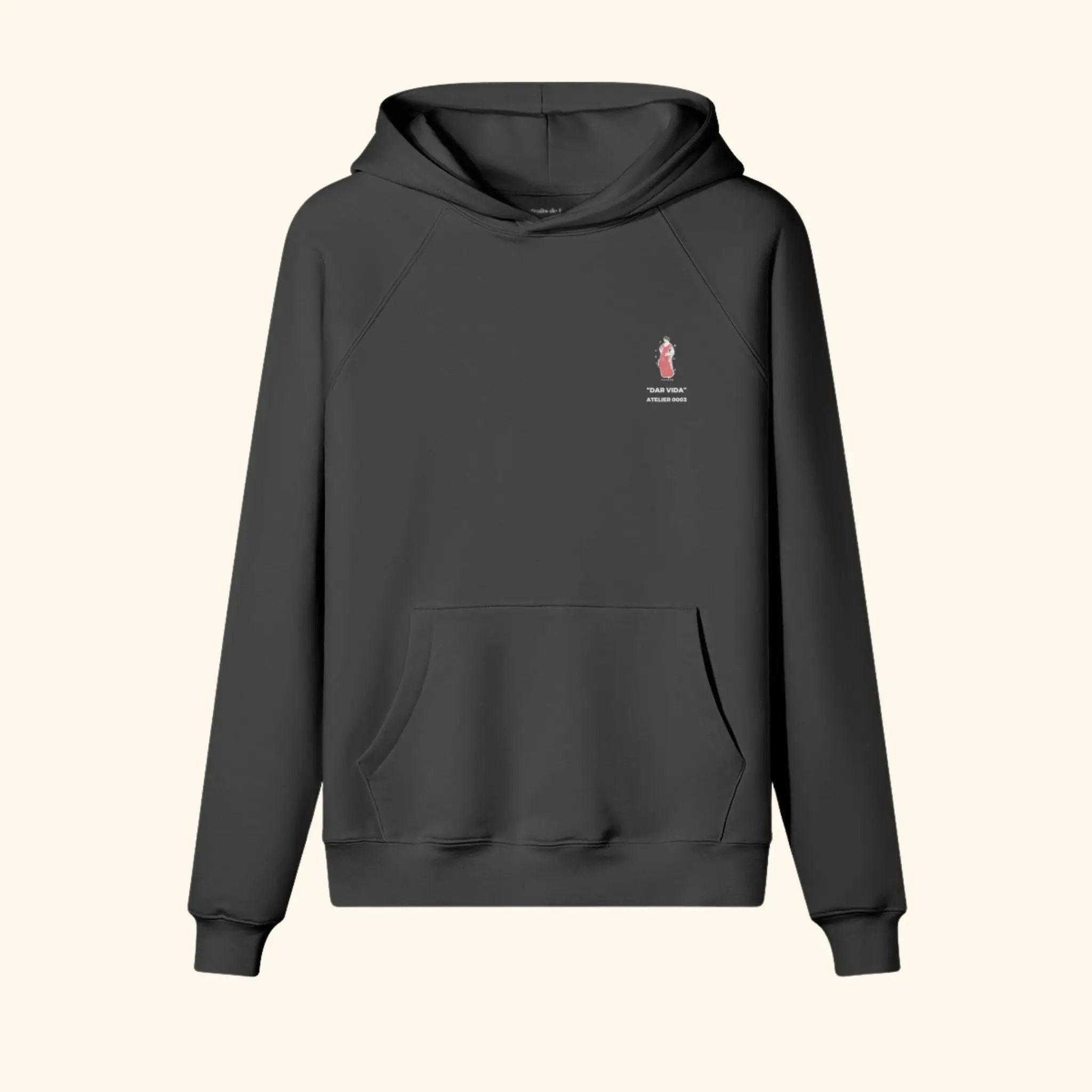 Portraits de Famille Dar Vida The Hoodie Bailaora Midnight Black Heavy Cotton Front