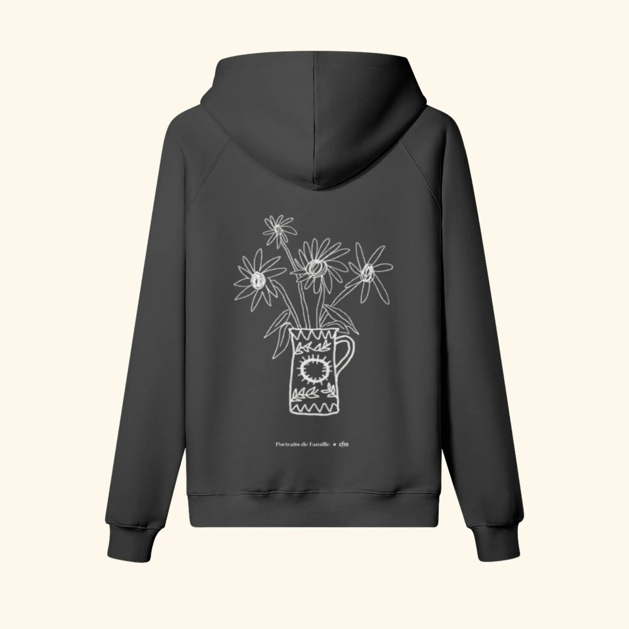 Portraits de Famille Dar Vida The Hoodie Flor Midnight Black Heavy Cotton Back
