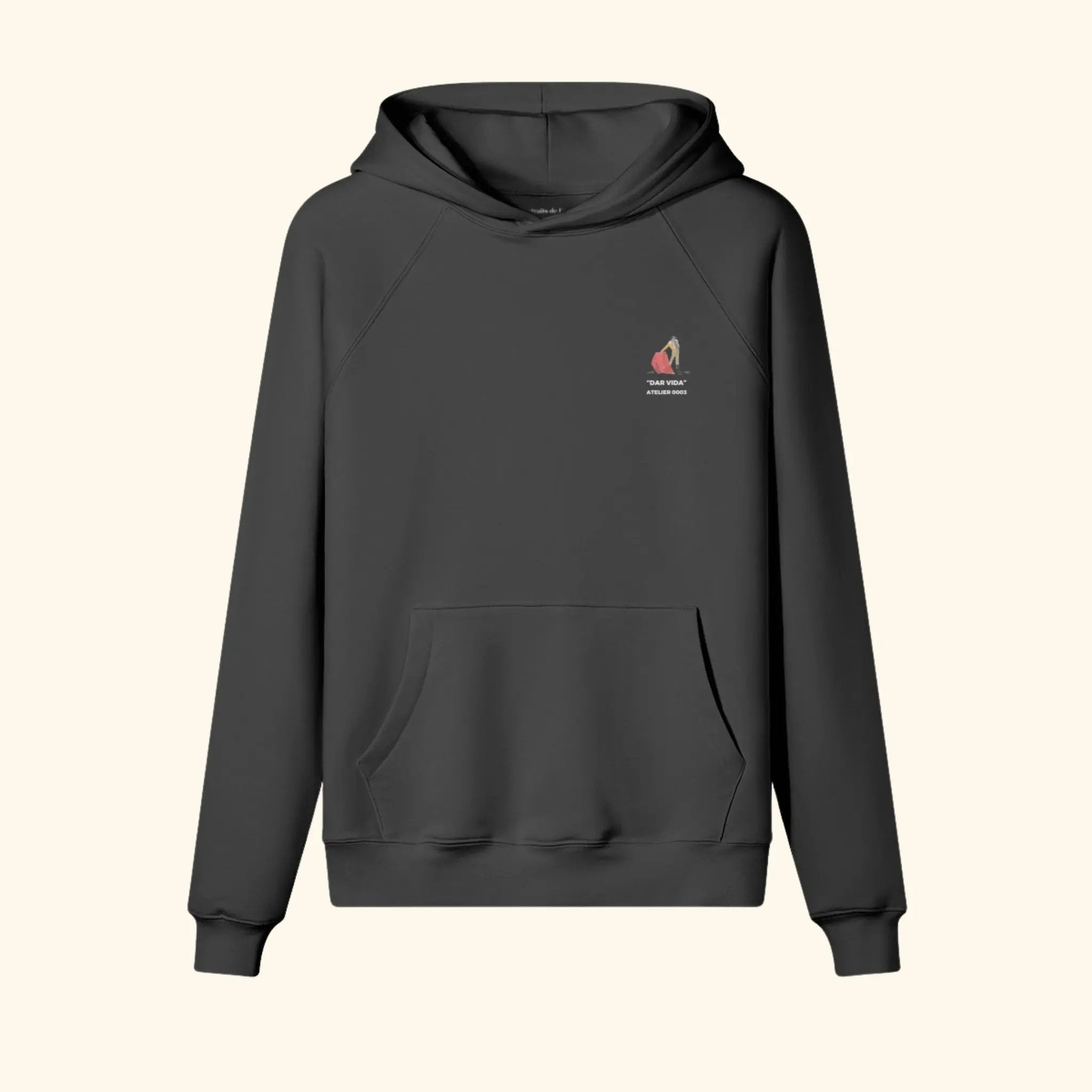 Portraits de Famille Dar Vida The Hoodie Gloria Midnight Black Heavy Cotton Front