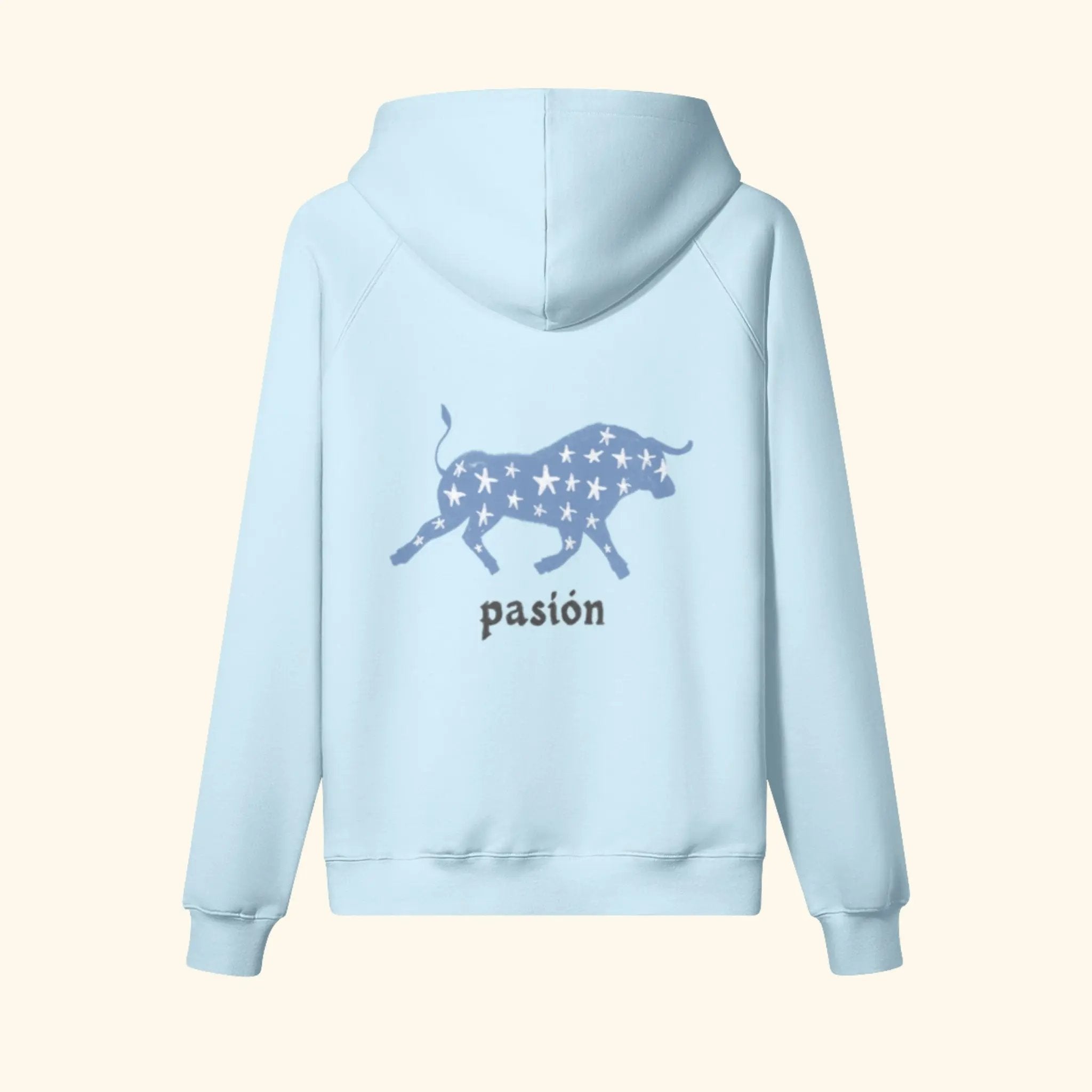 Portraits de Famille Dar Vida The Hoodie Pasión Azure Whisper Heavy Cotton Back