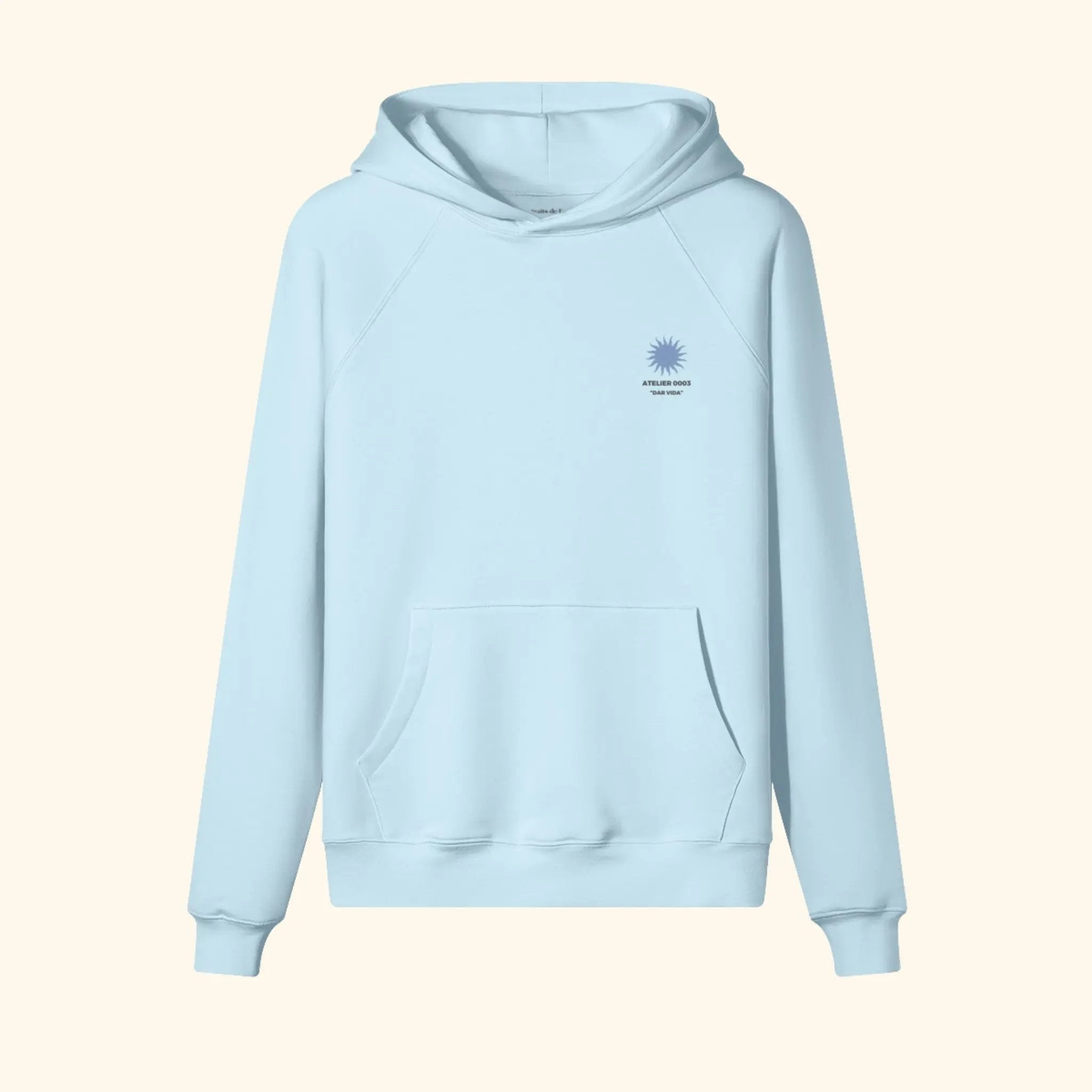 Portraits de Famille Dar Vida The Hoodie Sol Azure Whisper Heavy Cotton Front