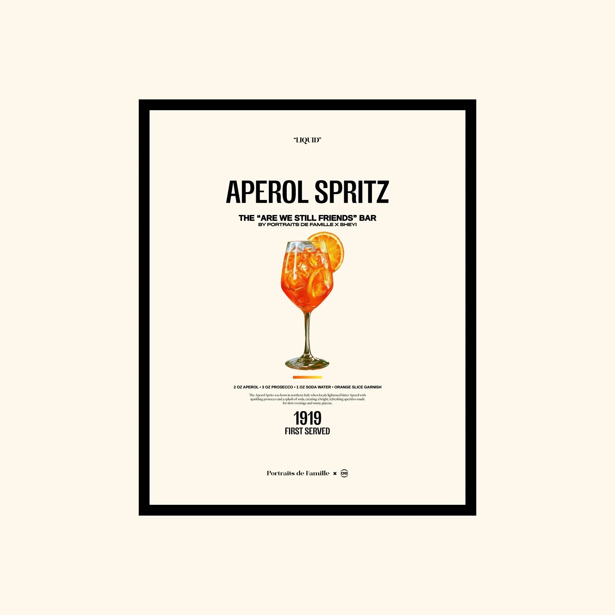 Portraits de Famille Dar Vida The Print Aperol Spritz High Quality Unframed Giclee Paper Type Hahnemuhle Pearl Paper