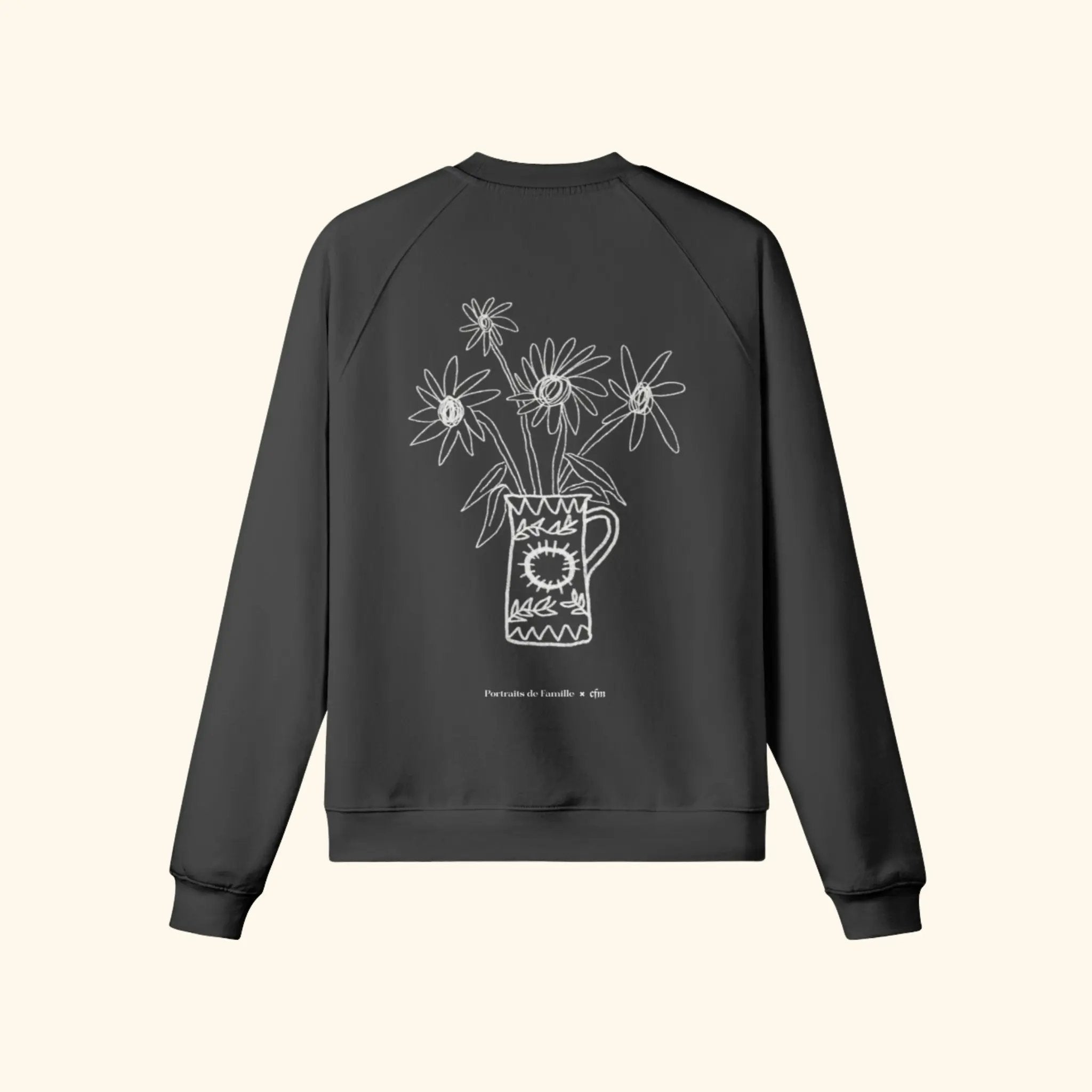 Portraits de Famille Dar Vida The Sweatshirt Flor Midnight Black Heavy Cotton Back