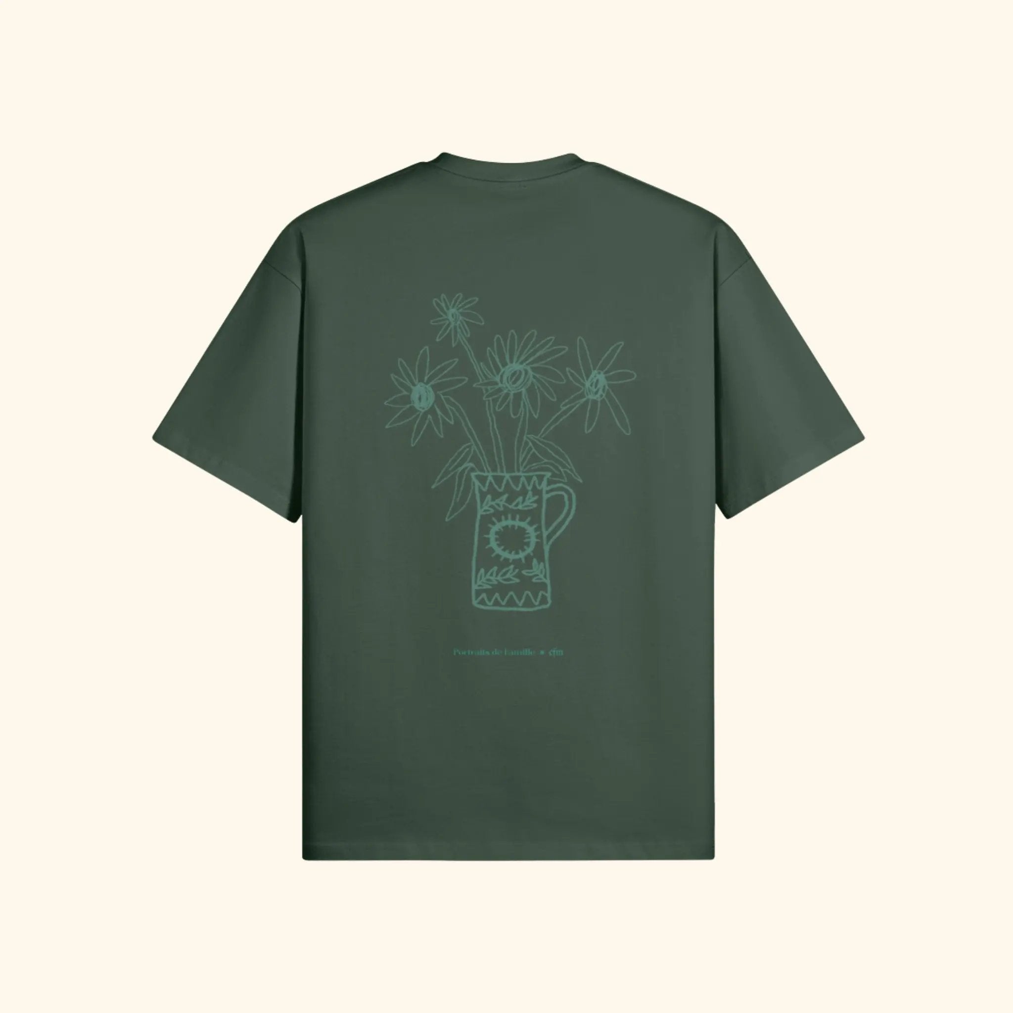 Portraits de Famille Dar Vida The Tee Flor Forest Green Heavy Cotton Back