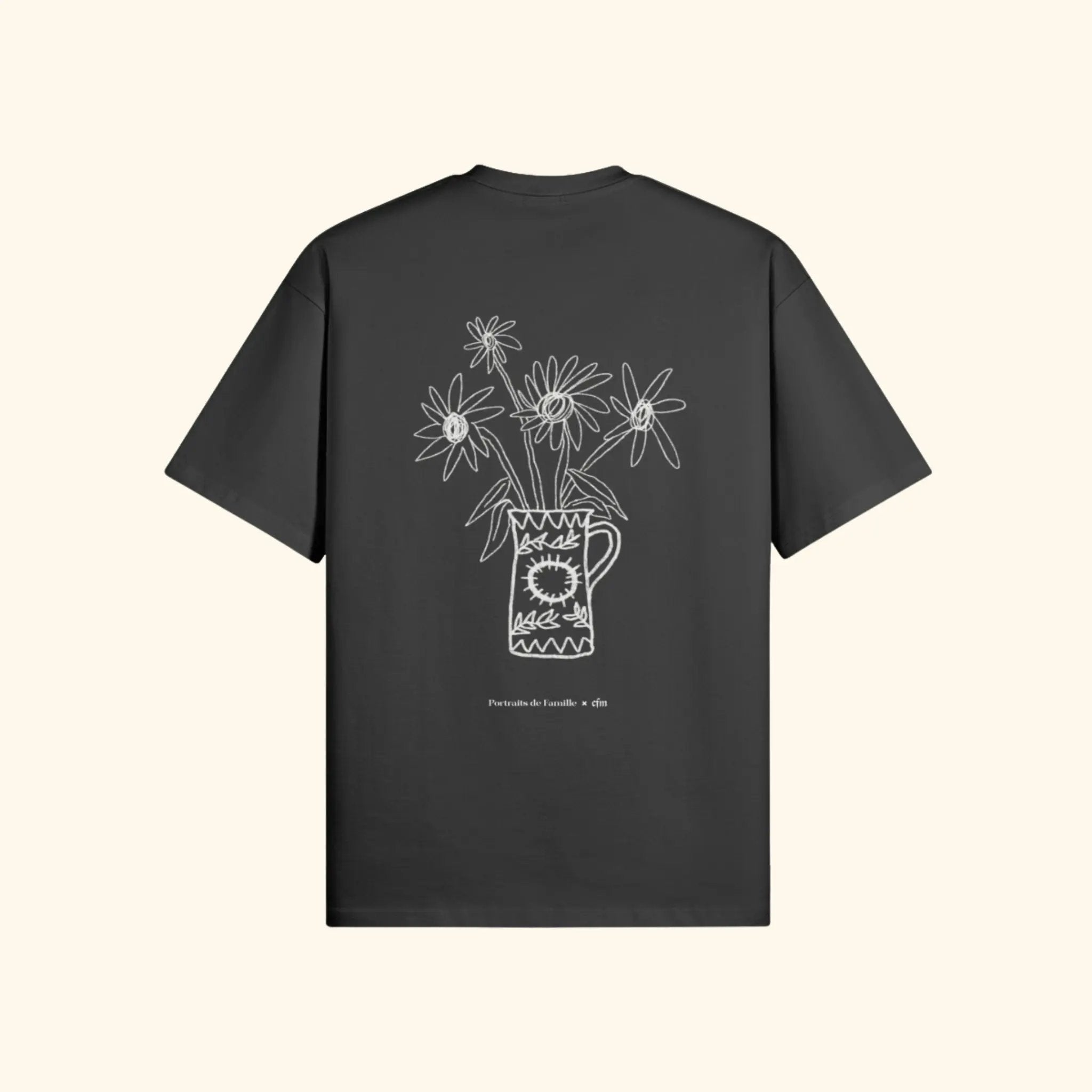 Portraits de Famille Dar Vida The Tee Flor Midnight Black Heavy Cotton Back