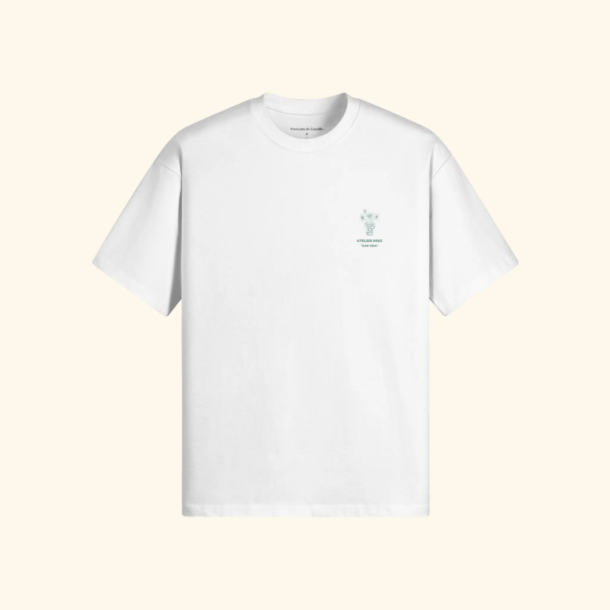 Portraits de Famille Dar Vida The Tee Flor Off White Heavy Cotton Front