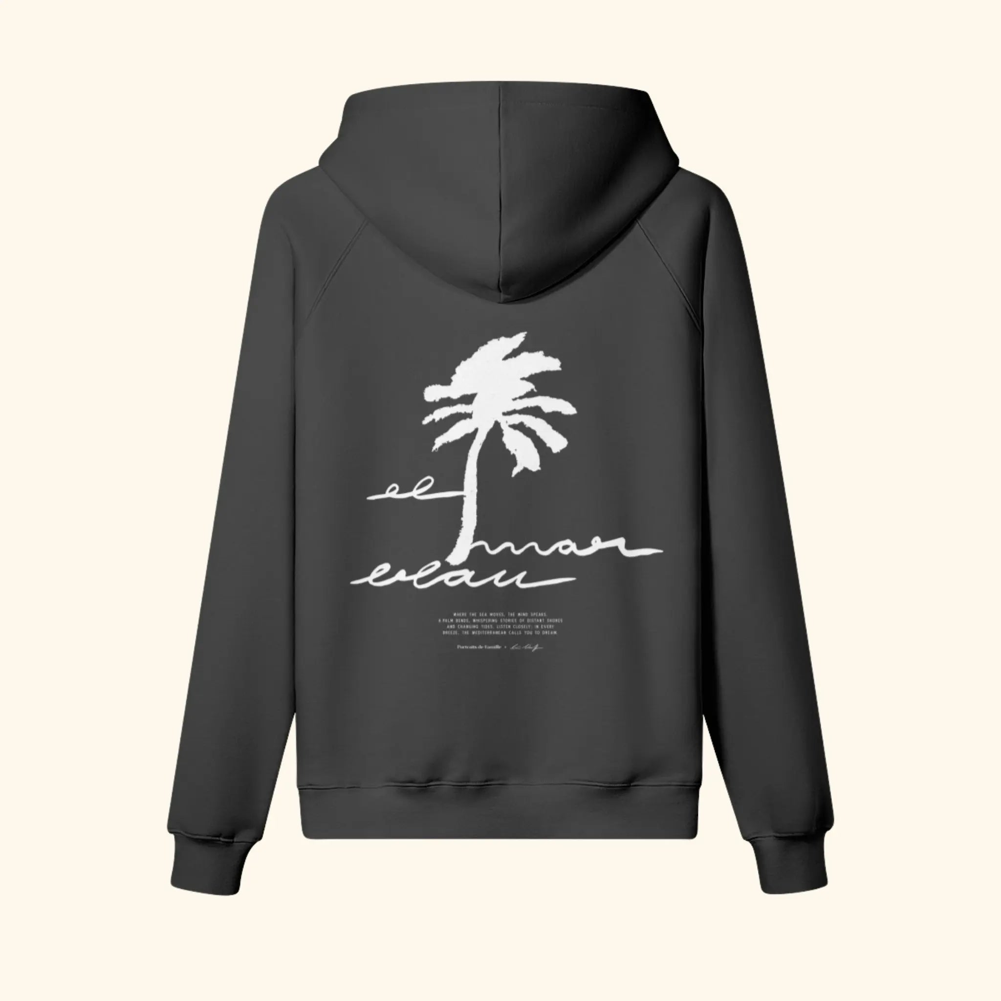 Portraits de Famille El Mar Blau The Hoodie El Mar Blau Midnight Black Heavy Cotton Back