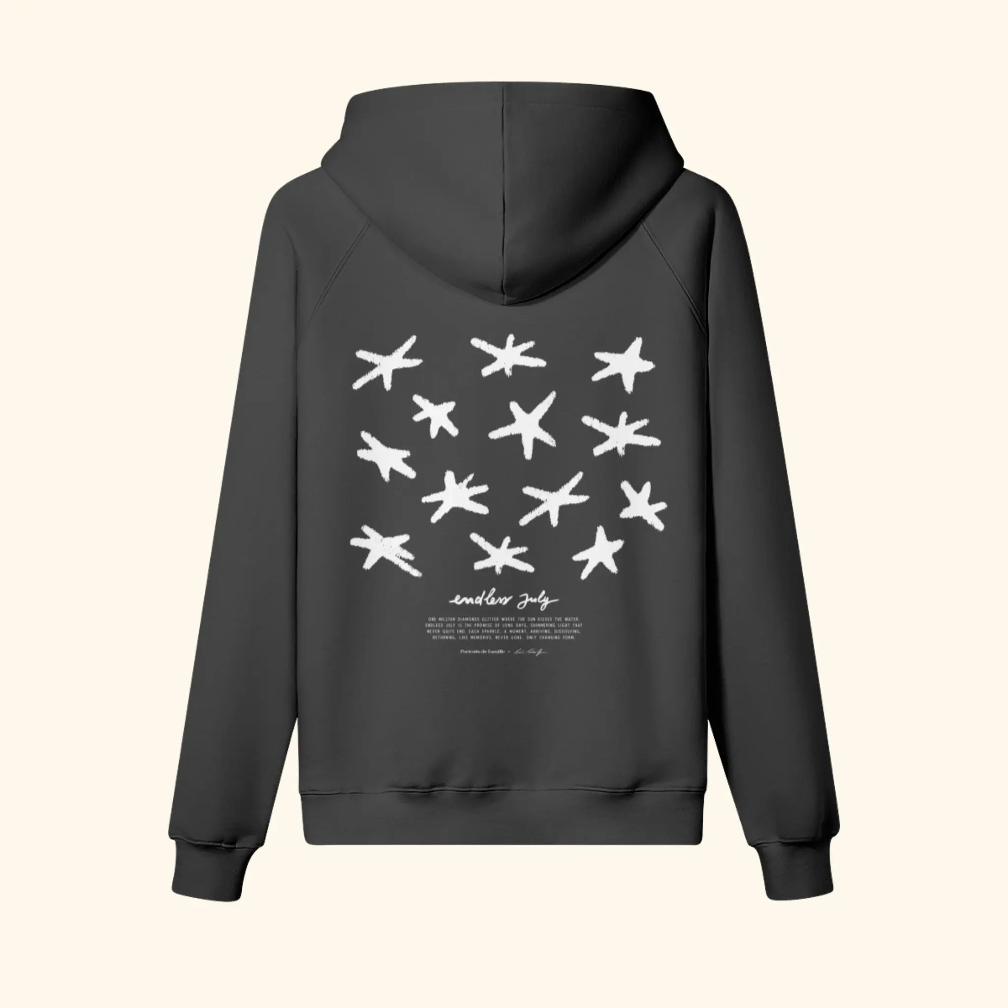 Portraits de Famille El Mar Blau The Hoodie Endless July Midnight Black Heavy Cotton Back