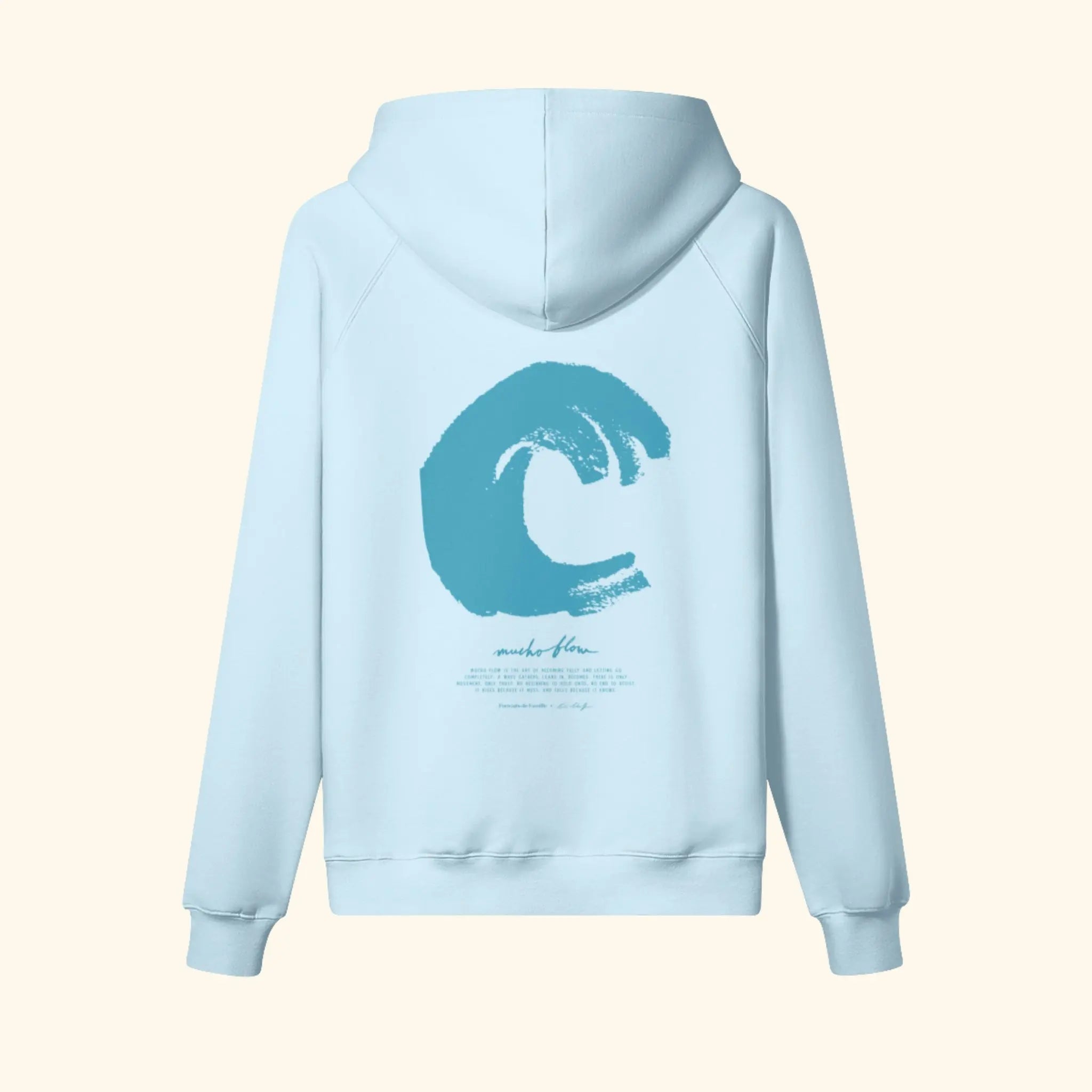 Portraits de Famille El Mar Blau The Hoodie Mucho Flow Azure Whisper Heavy Cotton Back