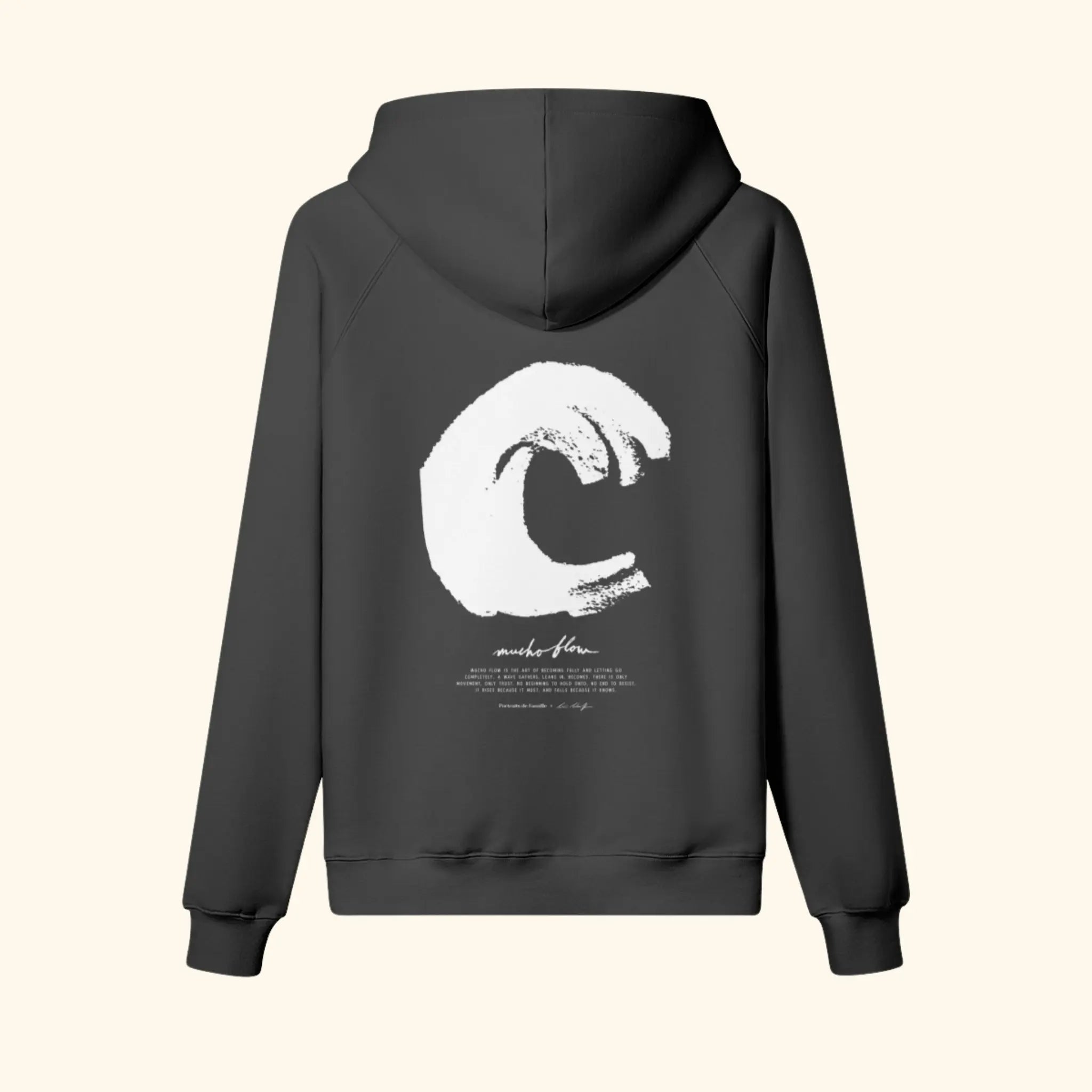 Portraits de Famille El Mar Blau The Hoodie Mucho Flow Midnight Black Heavy Cotton Back