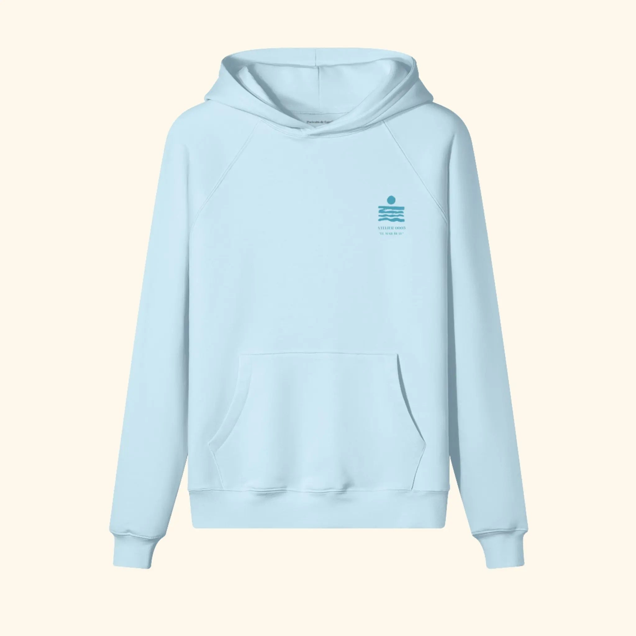 Portraits de Famille El Mar Blau The Hoodie Saudade Azure Whisper Heavy Cotton Front