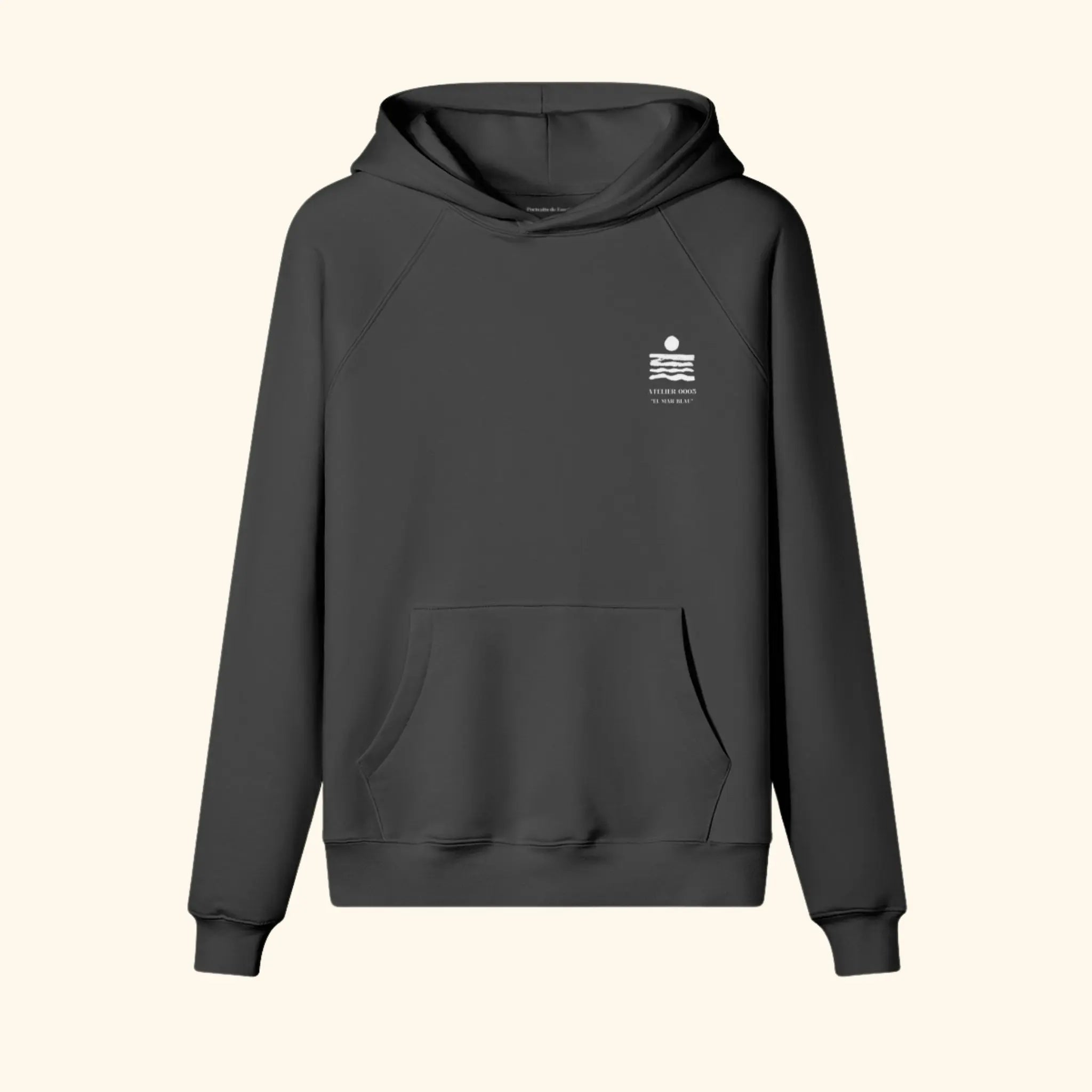 Portraits de Famille El Mar Blau The Hoodie Saudade Midnight Black Heavy Cotton Front