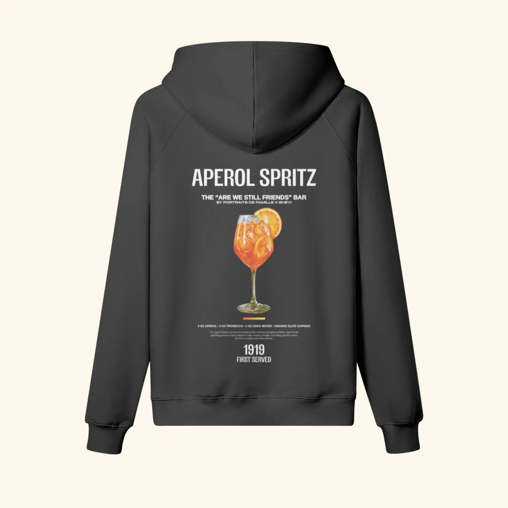 Portraits de Famille Liquid The Hoodie Aperol Spritz Midnight Black Heavy Cotton Back
