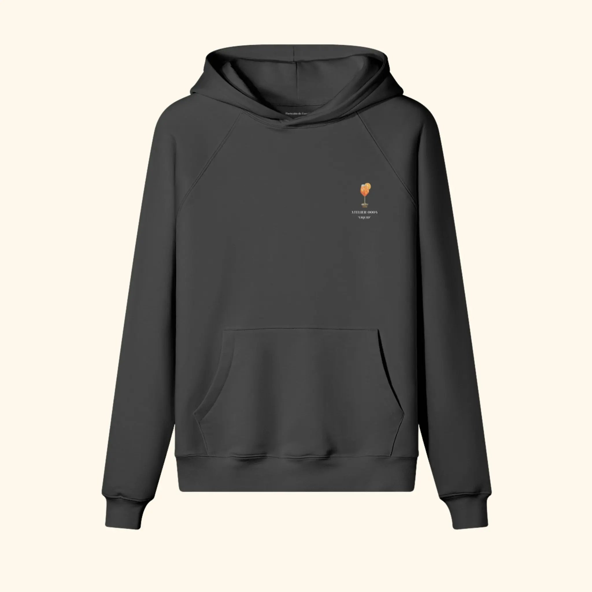 Portraits de Famille Liquid The Hoodie Aperol Spritz Midnight Black Heavy Cotton Front