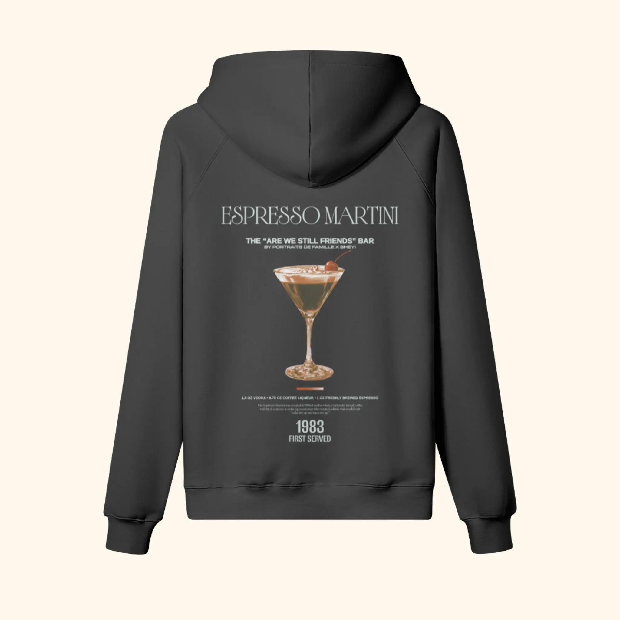 Portraits de Famille Liquid The Hoodie Espresso Martini Midnight Black Heavy Cotton Back