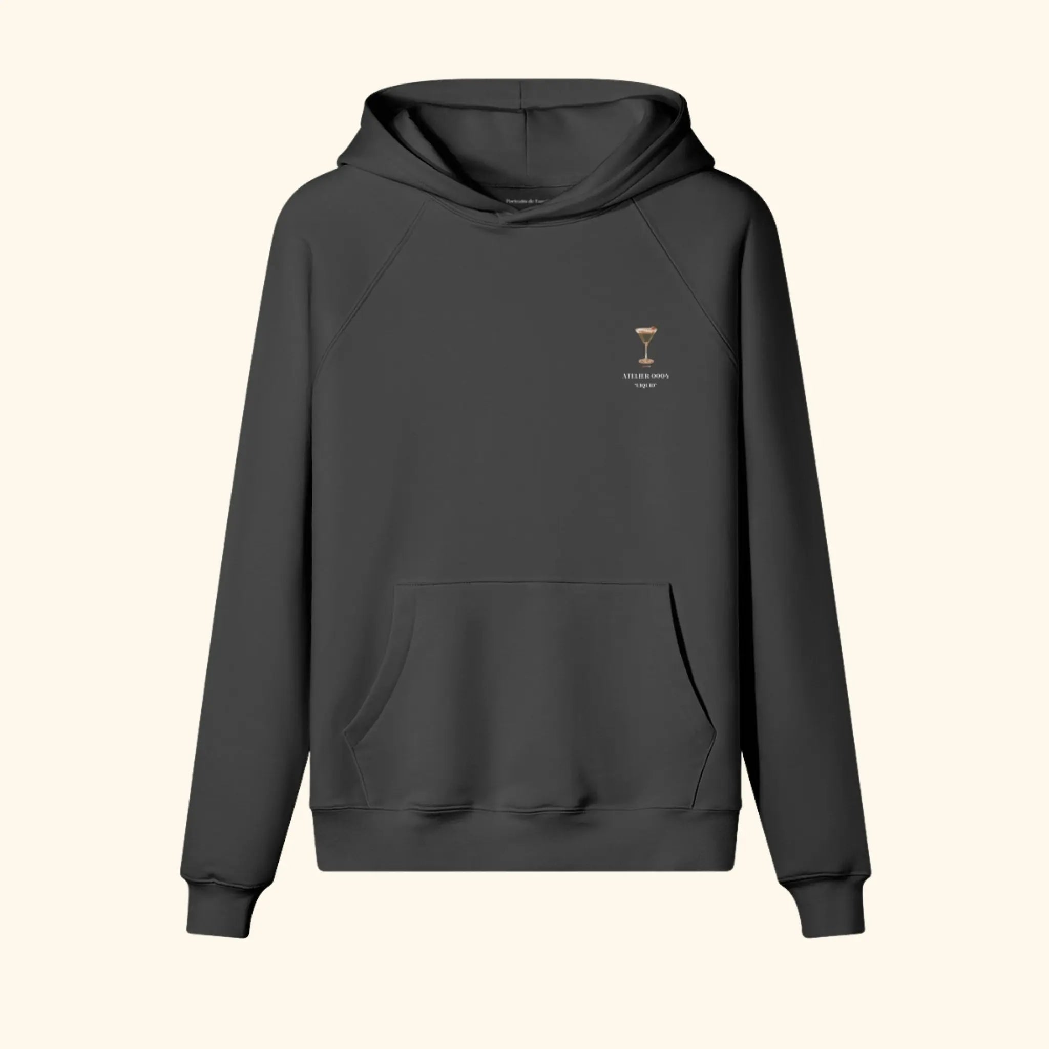 Portraits de Famille Liquid The Hoodie Espresso Martini Midnight Black Heavy Cotton Front