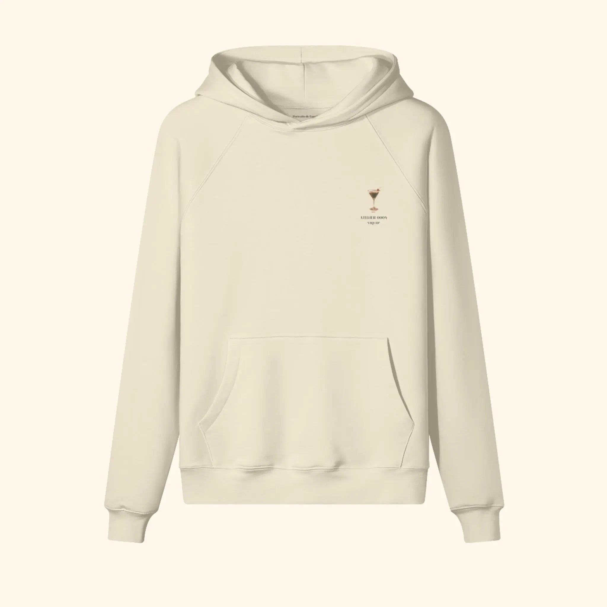 Portraits de Famille Liquid The Hoodie Espresso Martini Pastel Beige Heavy Cotton Front