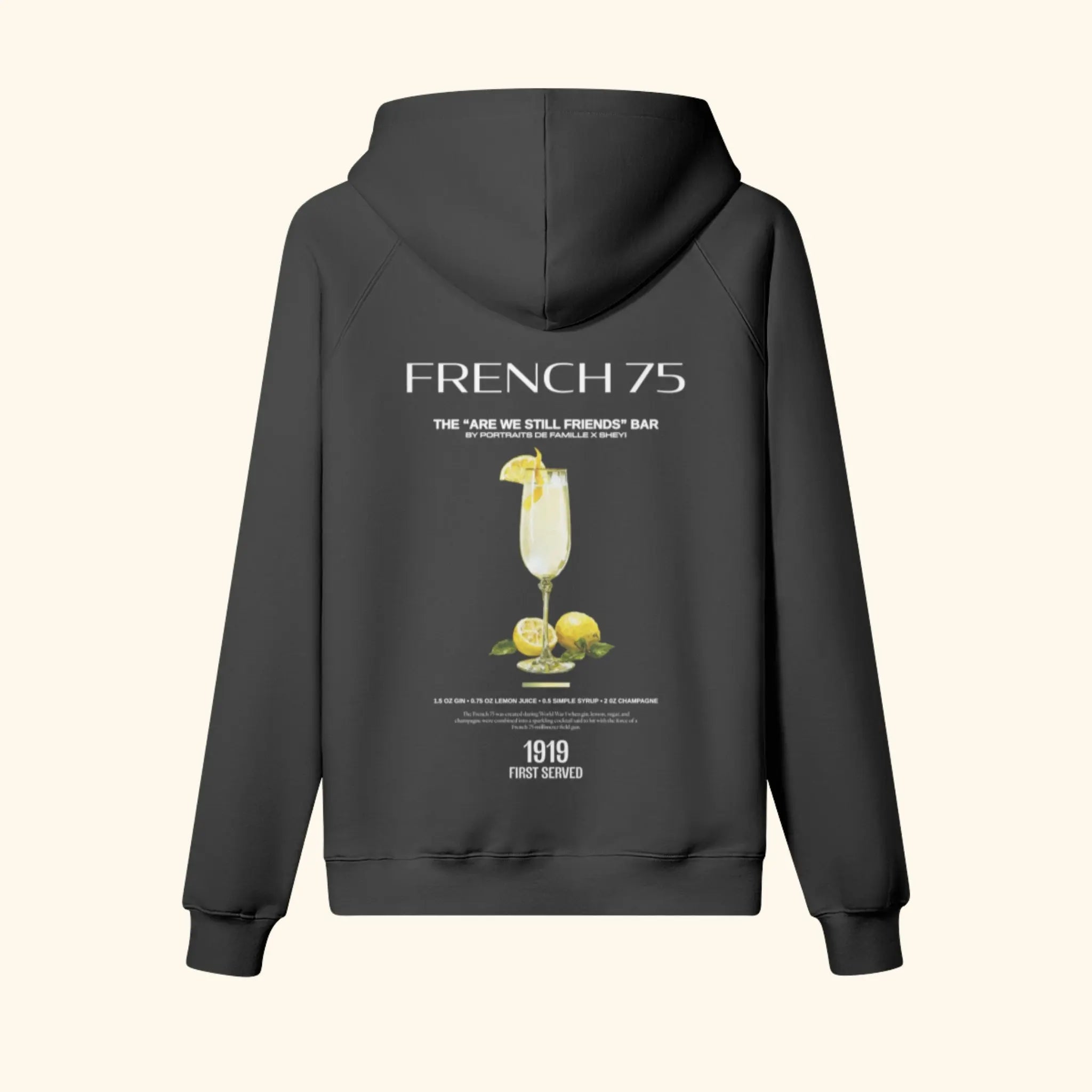 Portraits de Famille Liquid The Hoodie French 75 Midnight Black Heavy Cotton Back