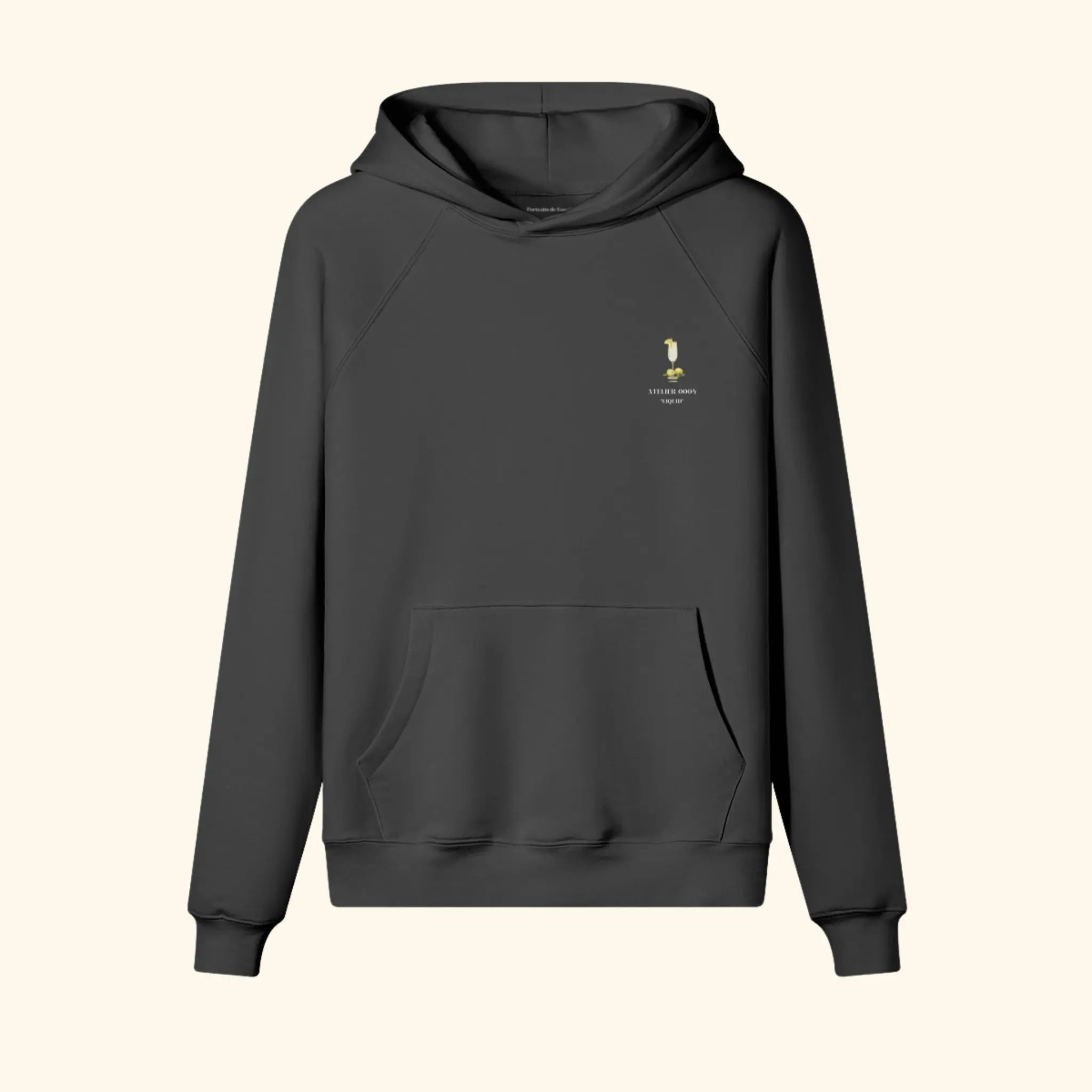 Portraits de Famille Liquid The Hoodie French 75 Midnight Black Heavy Cotton Front