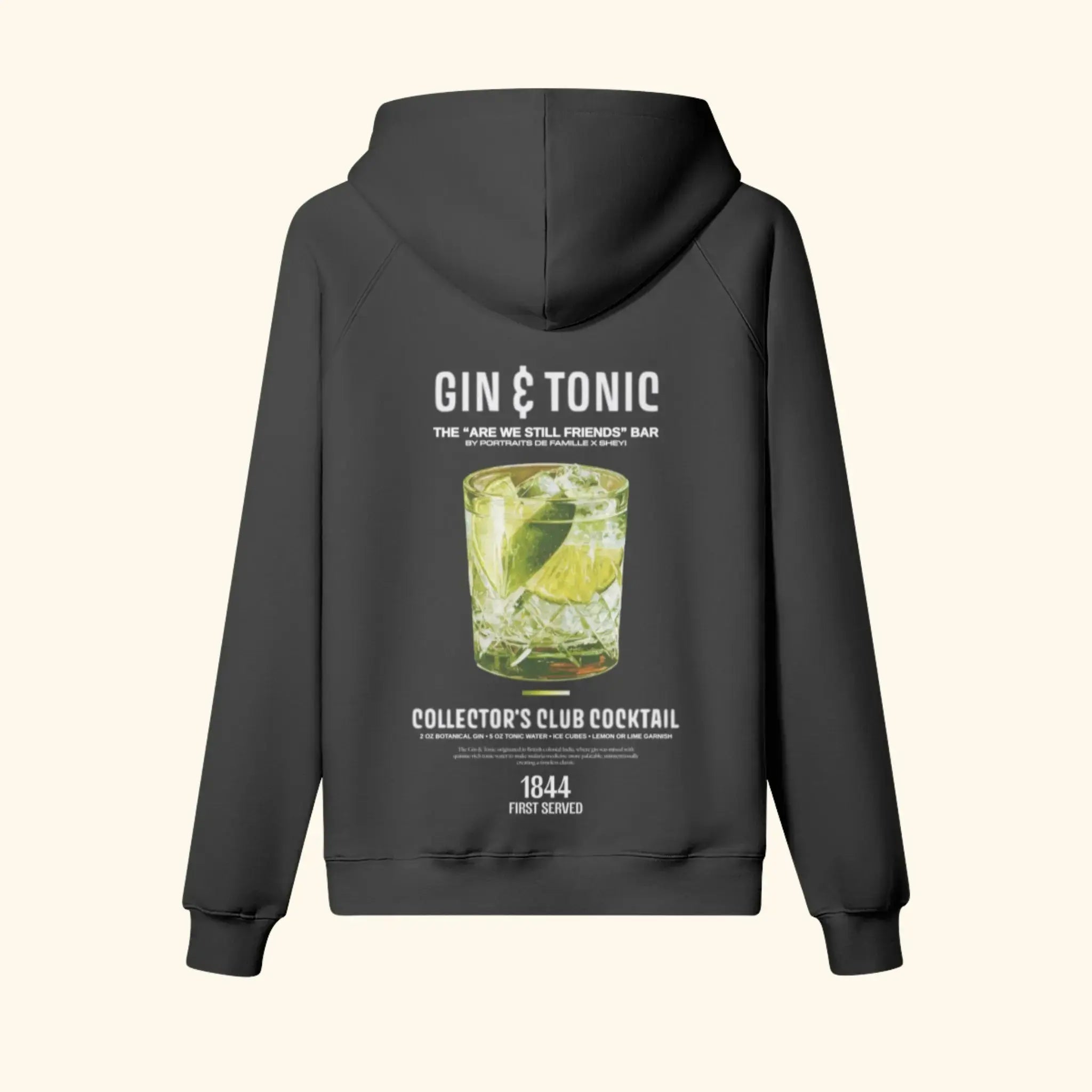 Portraits de Famille Liquid The Hoodie Gin & Tonic Midnight Black Heavy Cotton Back