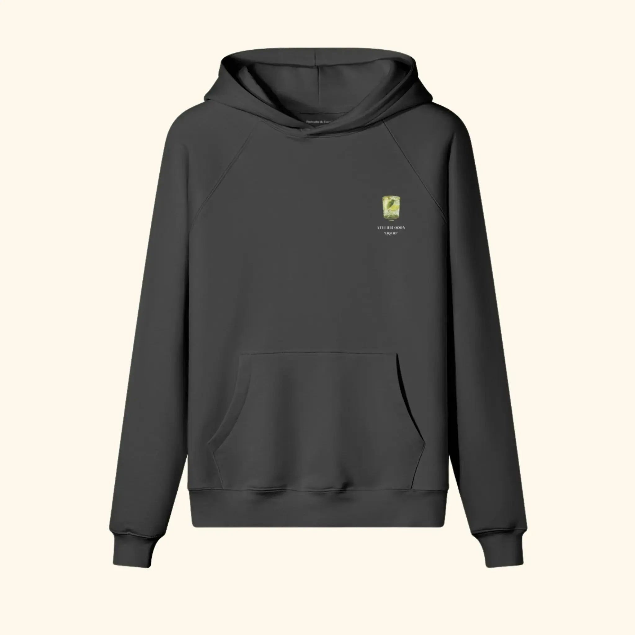 Portraits de Famille Liquid The Hoodie Gin & Tonic Midnight Black Heavy Cotton Front