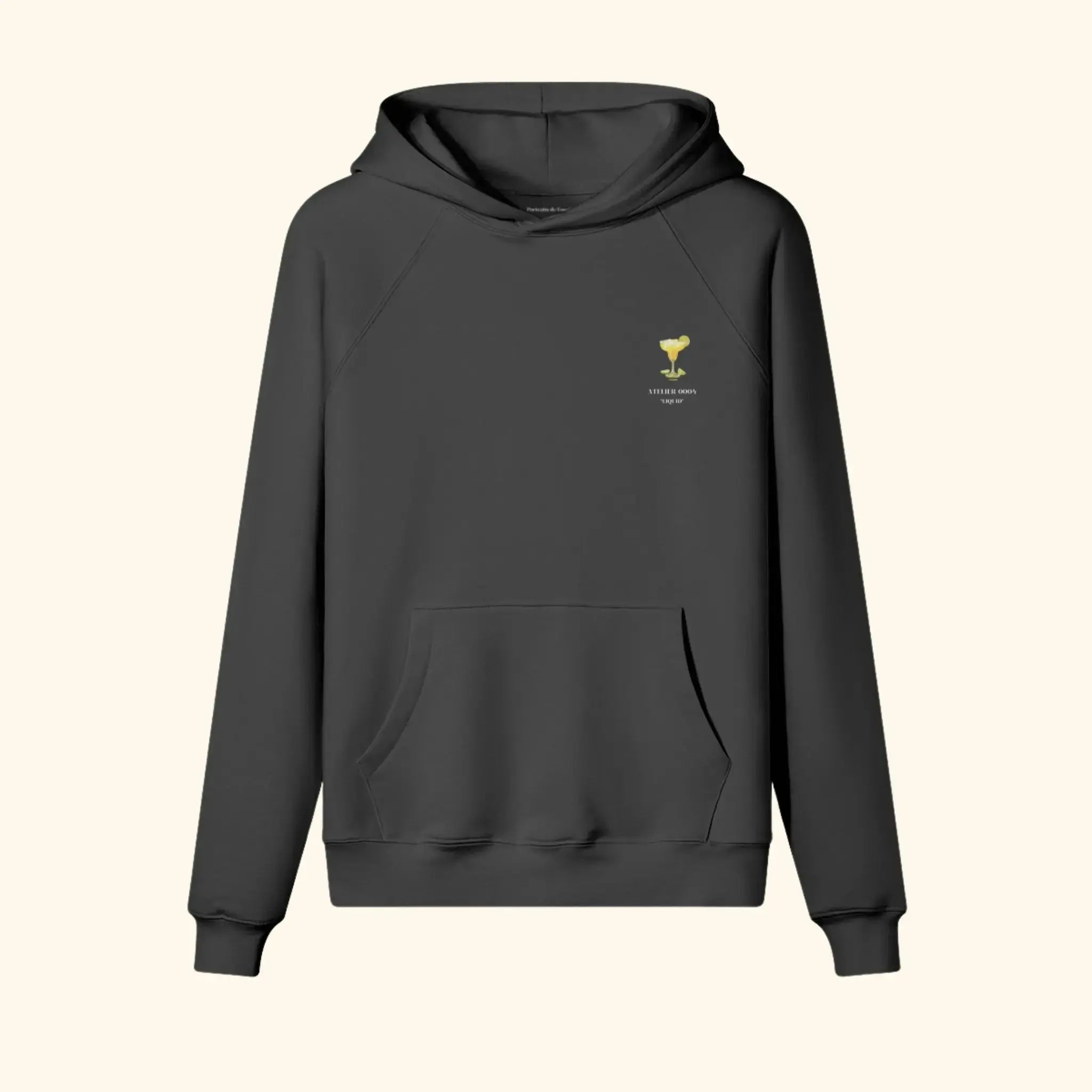 Portraits de Famille Liquid The Hoodie Margarita Midnight Black Heavy Cotton Front