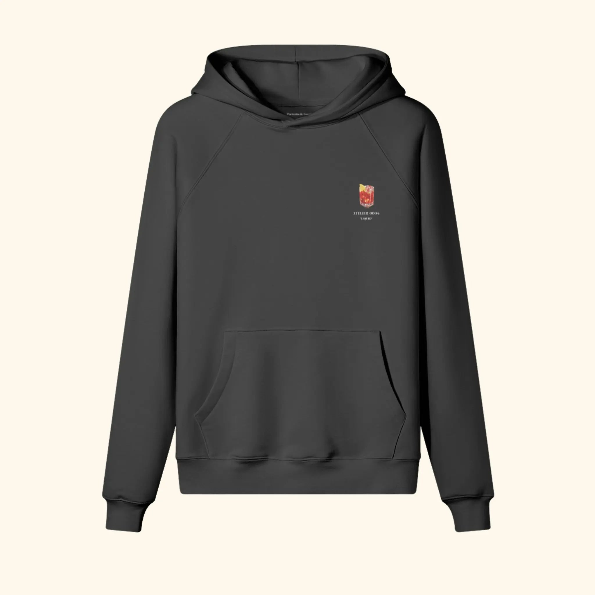 Portraits de Famille Liquid The Hoodie Negroni Midnight Black Heavy Cotton Front