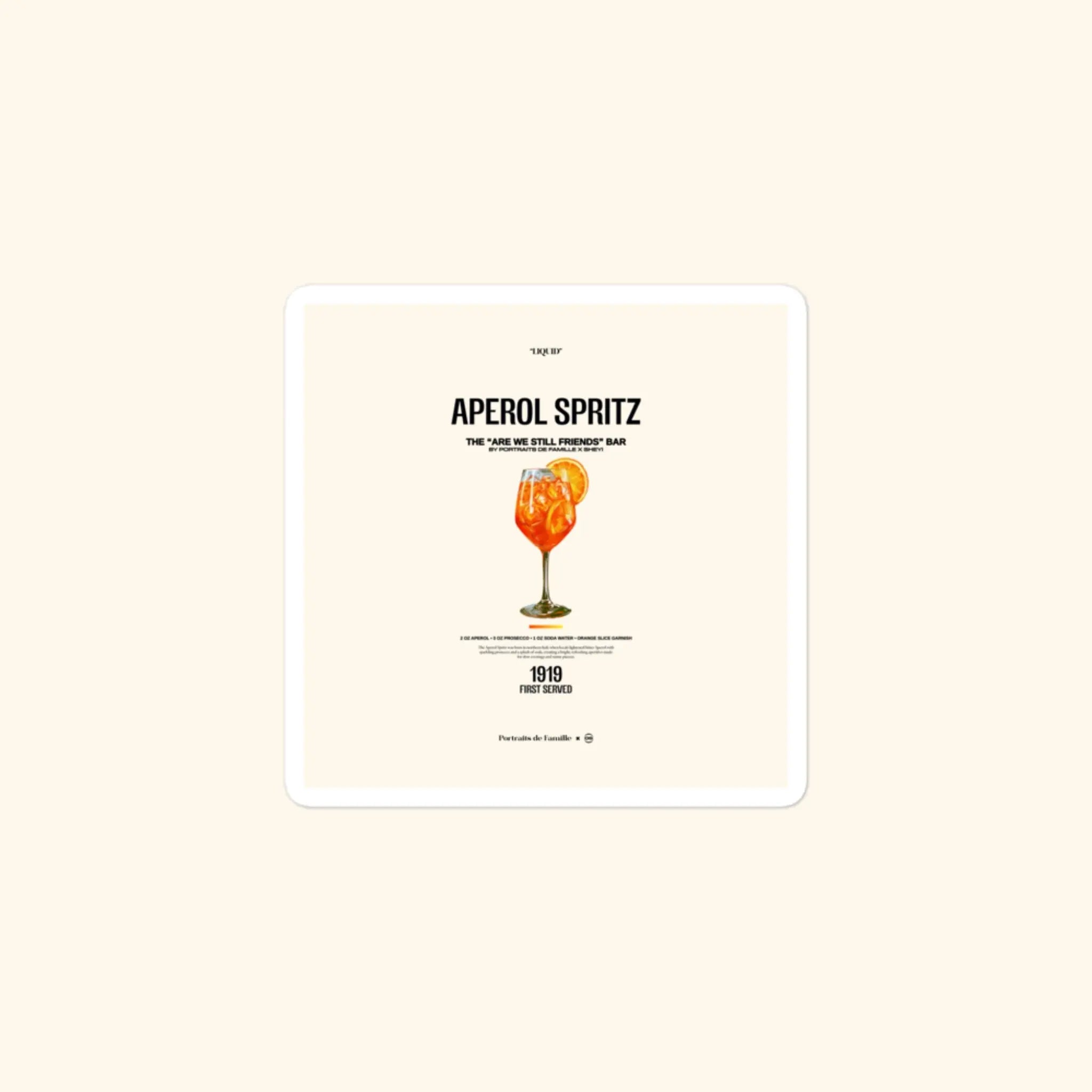 Portraits de Famille Liquid The Sticker Aperol Spritz 3x3 High Opacity Durable Front