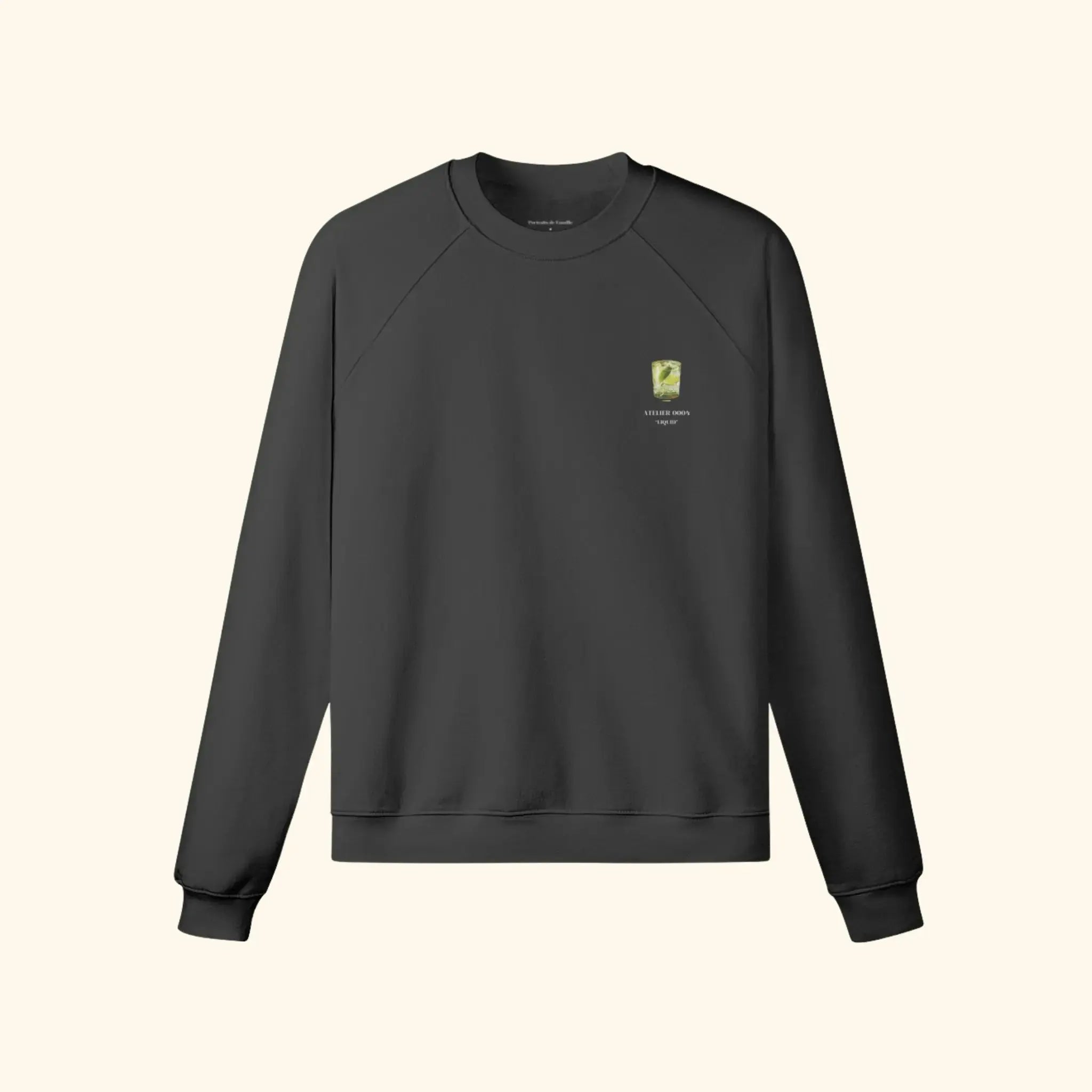 Portraits de Famille Liquid The Sweatshirt Gin & Tonic Midnight Black Heavy Cotton Front