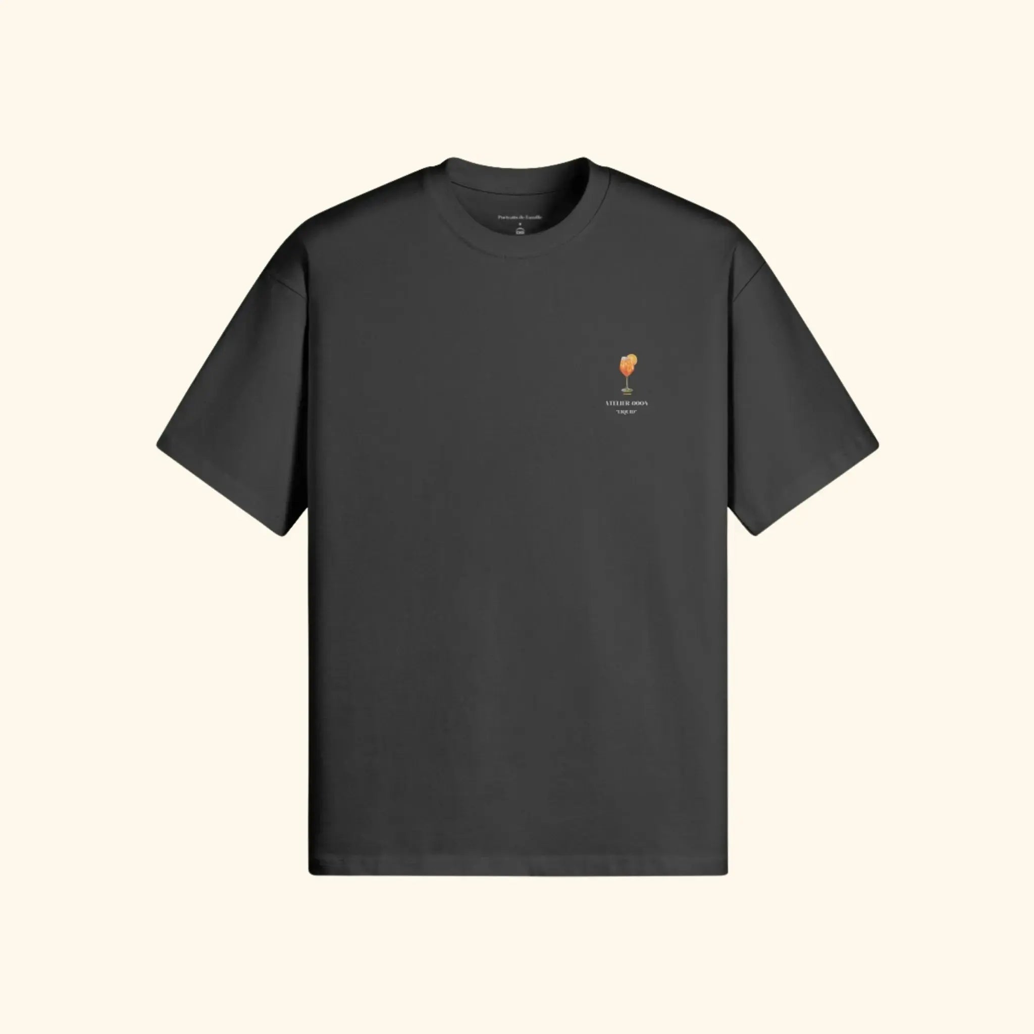 Portraits de Famille Liquid The Tee Aperol Spritz Midnight Black Heavy Cotton Front