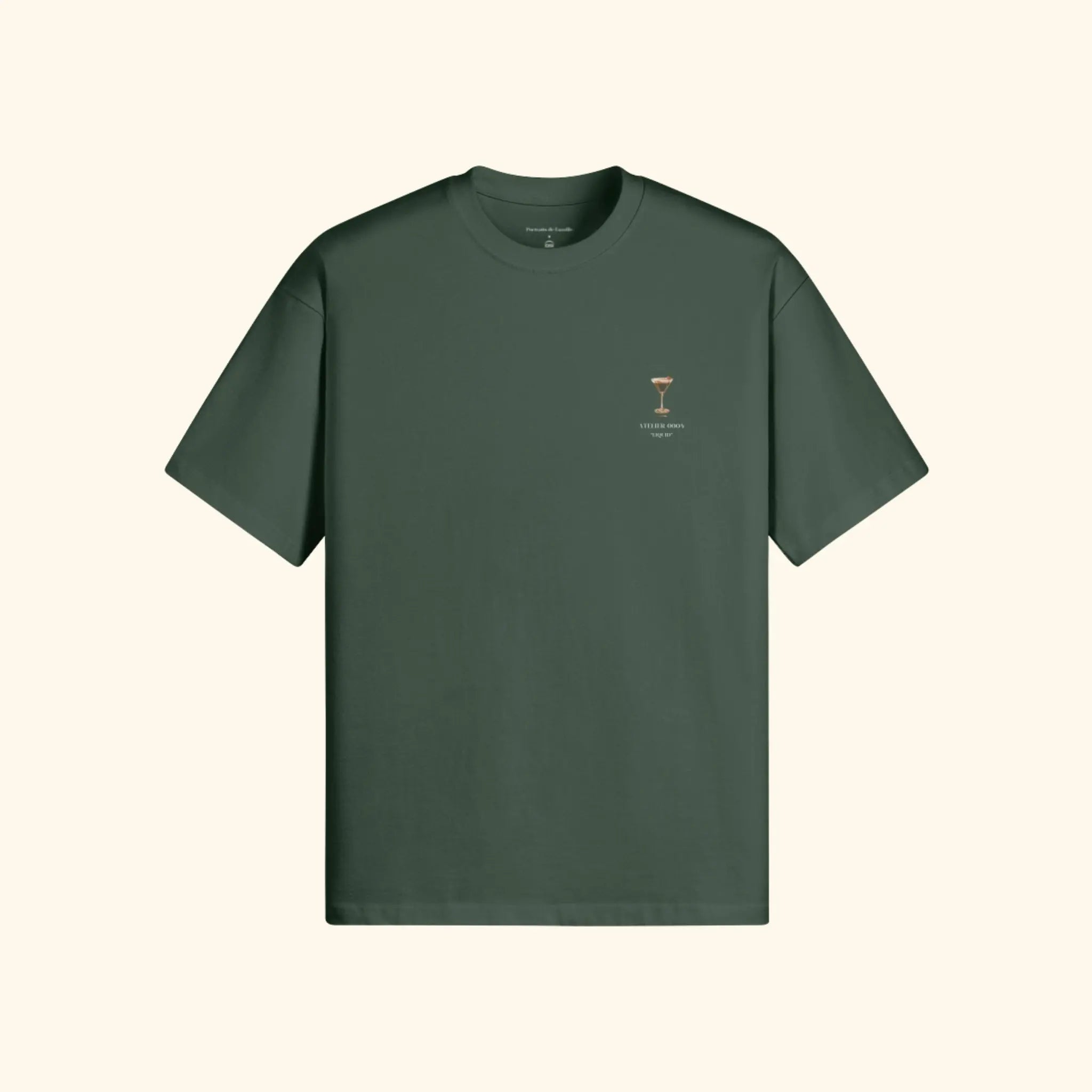 Portraits de Famille Liquid The Tee Espresso Martini Forest Green Heavy Cotton Front