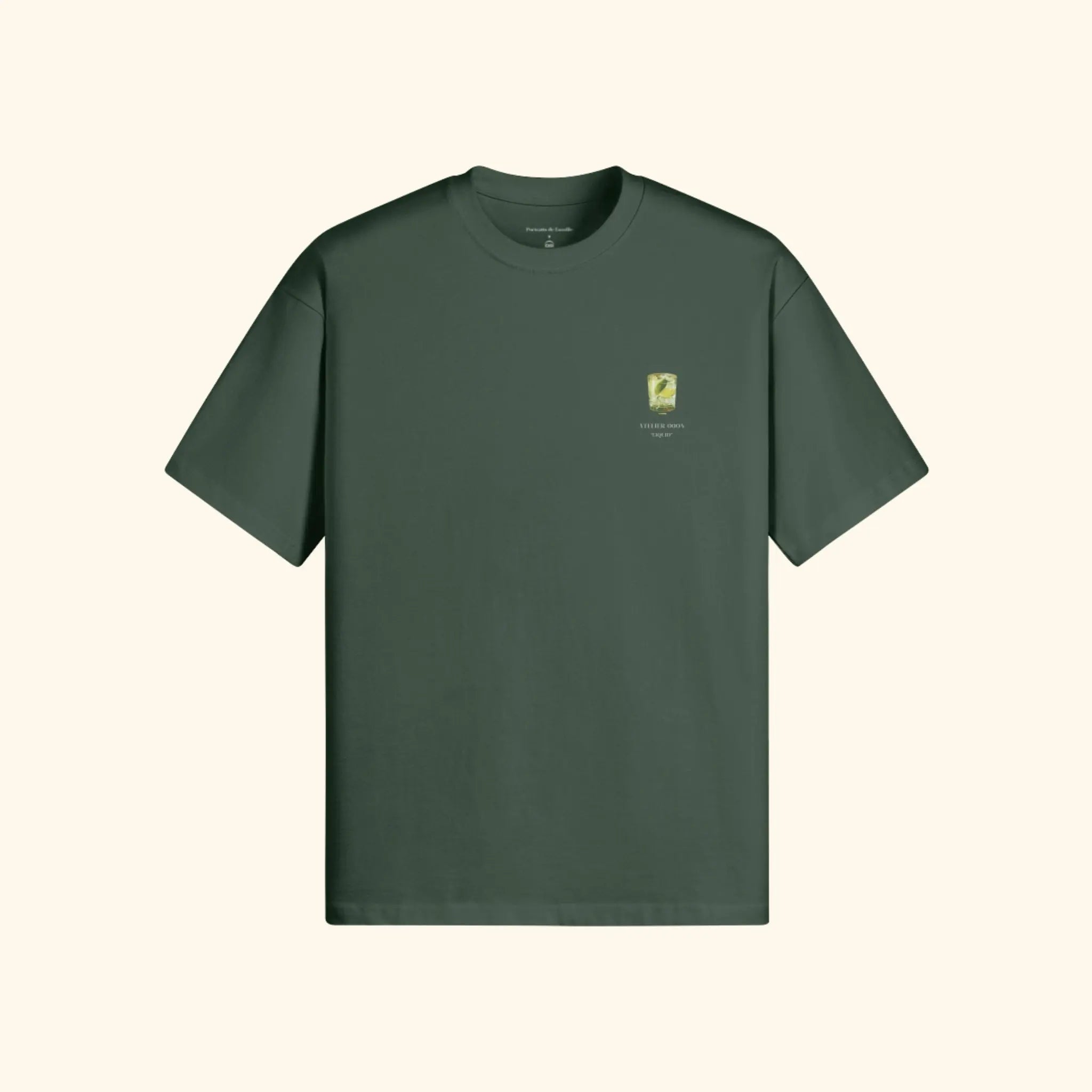 Portraits de Famille Liquid The Tee Gin & Tonic Forest Green Heavy Cotton Front