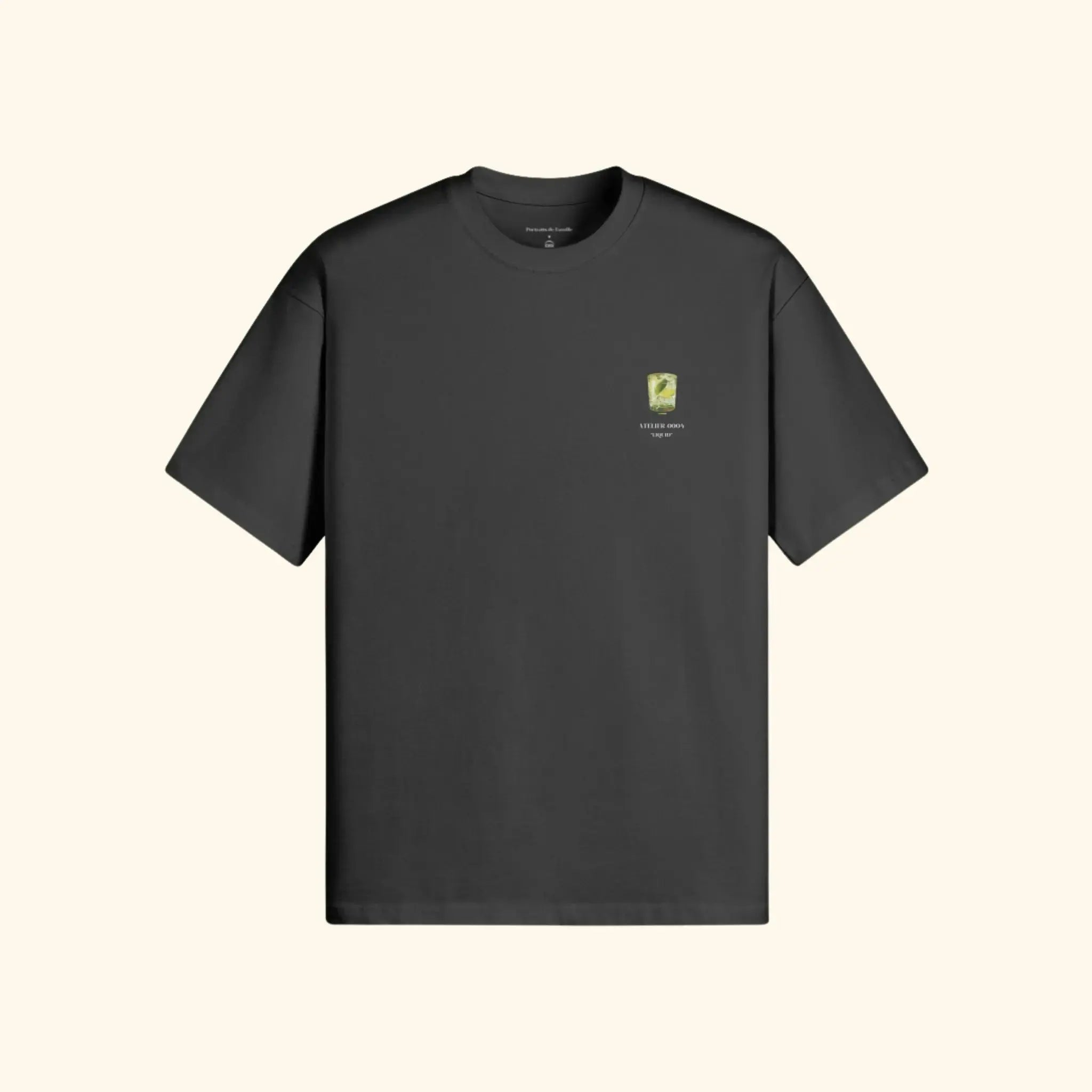 Portraits de Famille Liquid The Tee Gin & Tonic Midnight Black Heavy Cotton Front