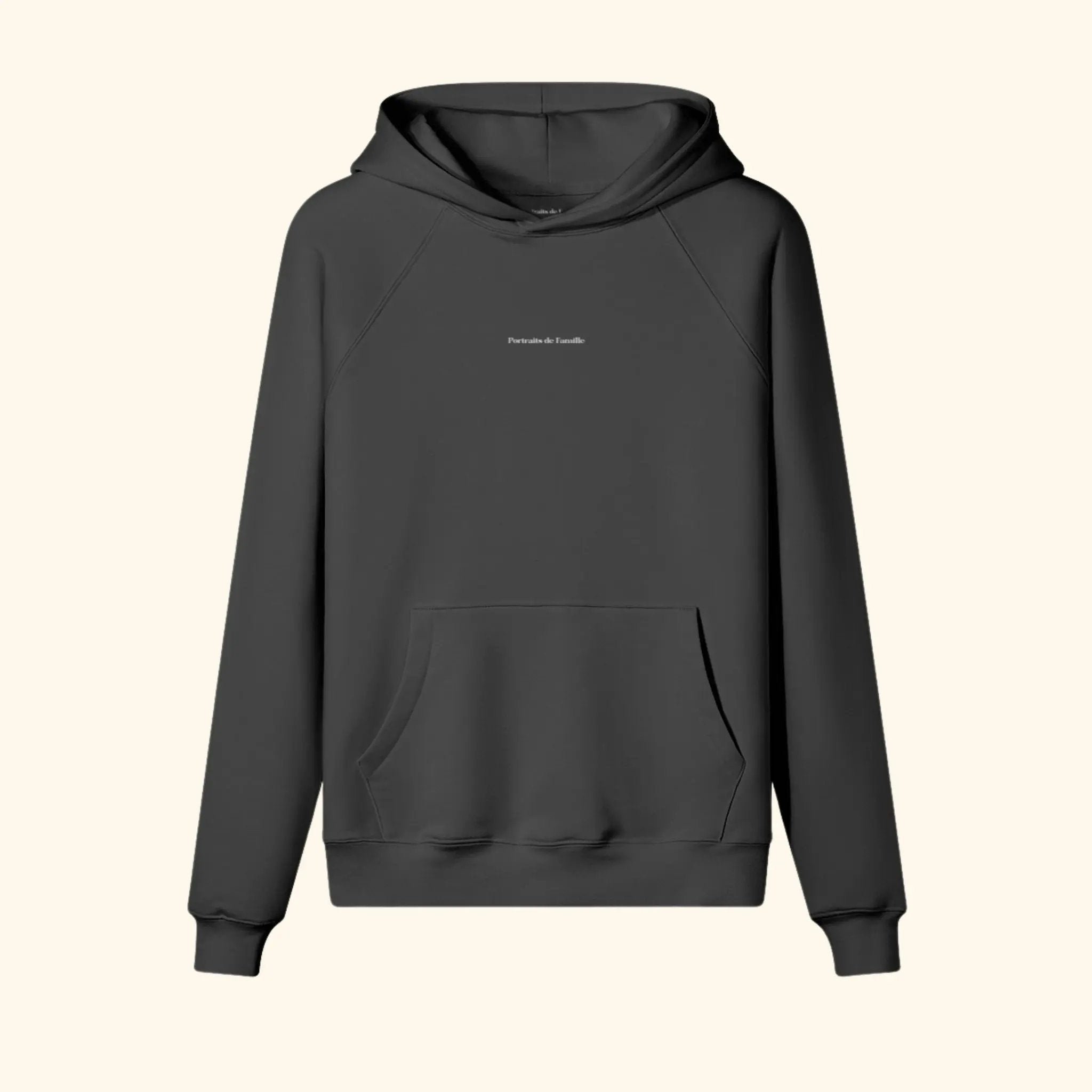 Portraits de Famille The Essentials The Hoodie Logo Embroidered Midnight Black Heavy Cotton Front
