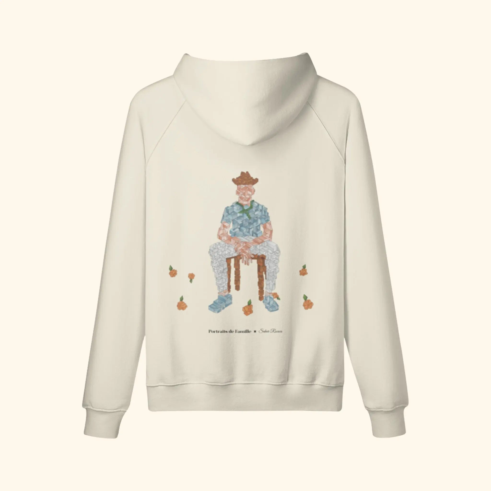 Portraits de Famille The Hoodie Falling Pastel Beige Heavy Cotton Back