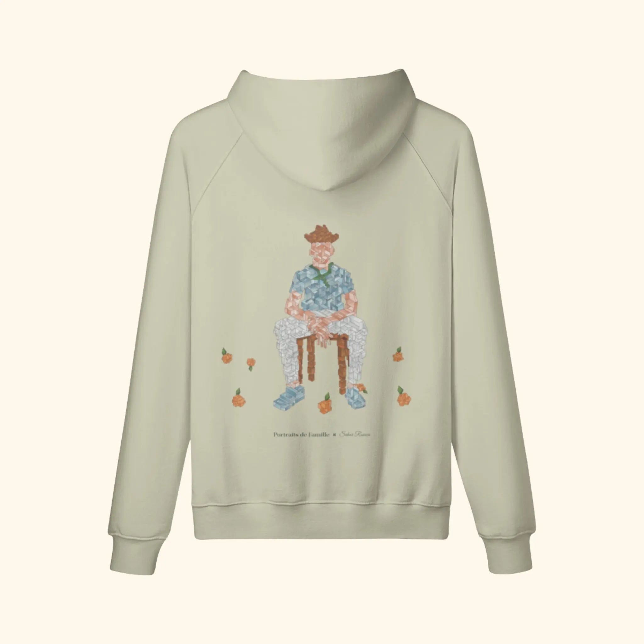 Portraits de Famille The Hoodie Falling Soft Khaki Heavy Cotton Back