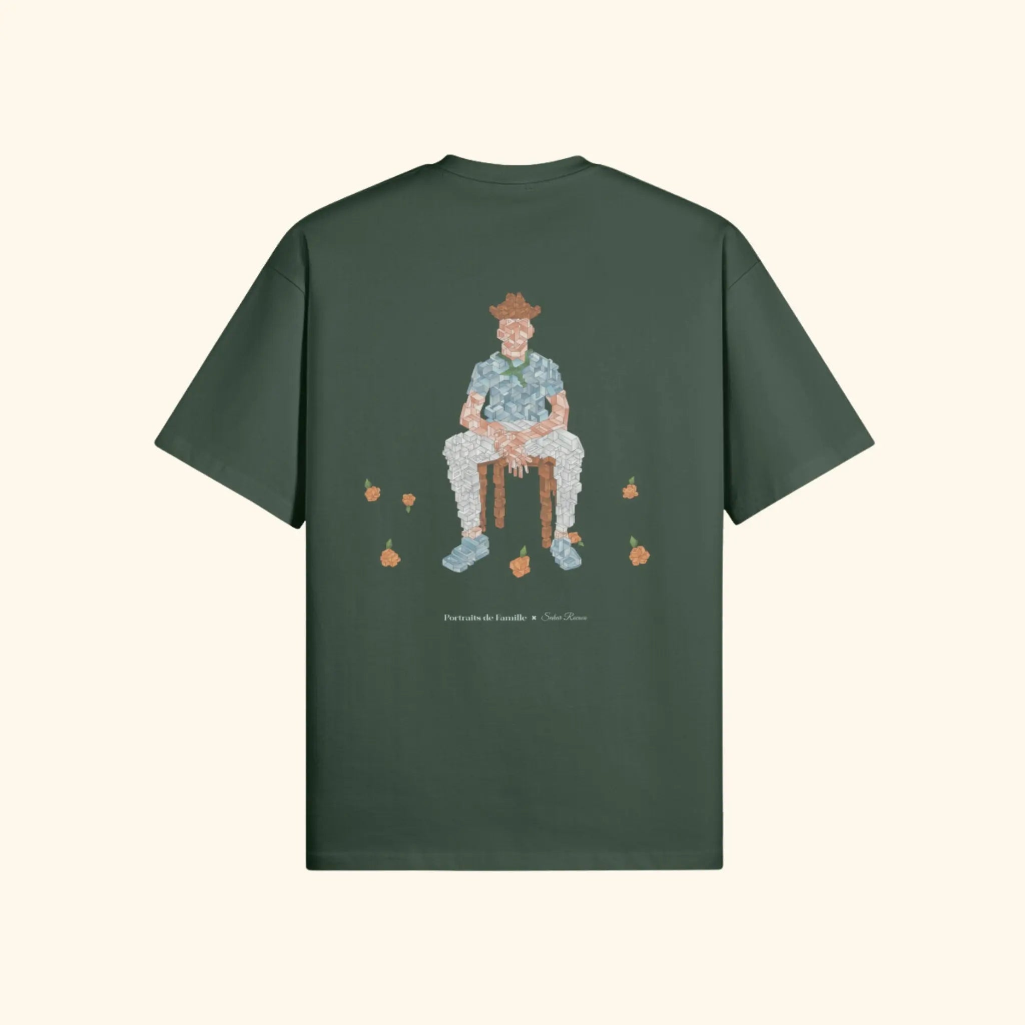 Portraits de Famille The Tee Falling Forest Green Heavy Cotton Back