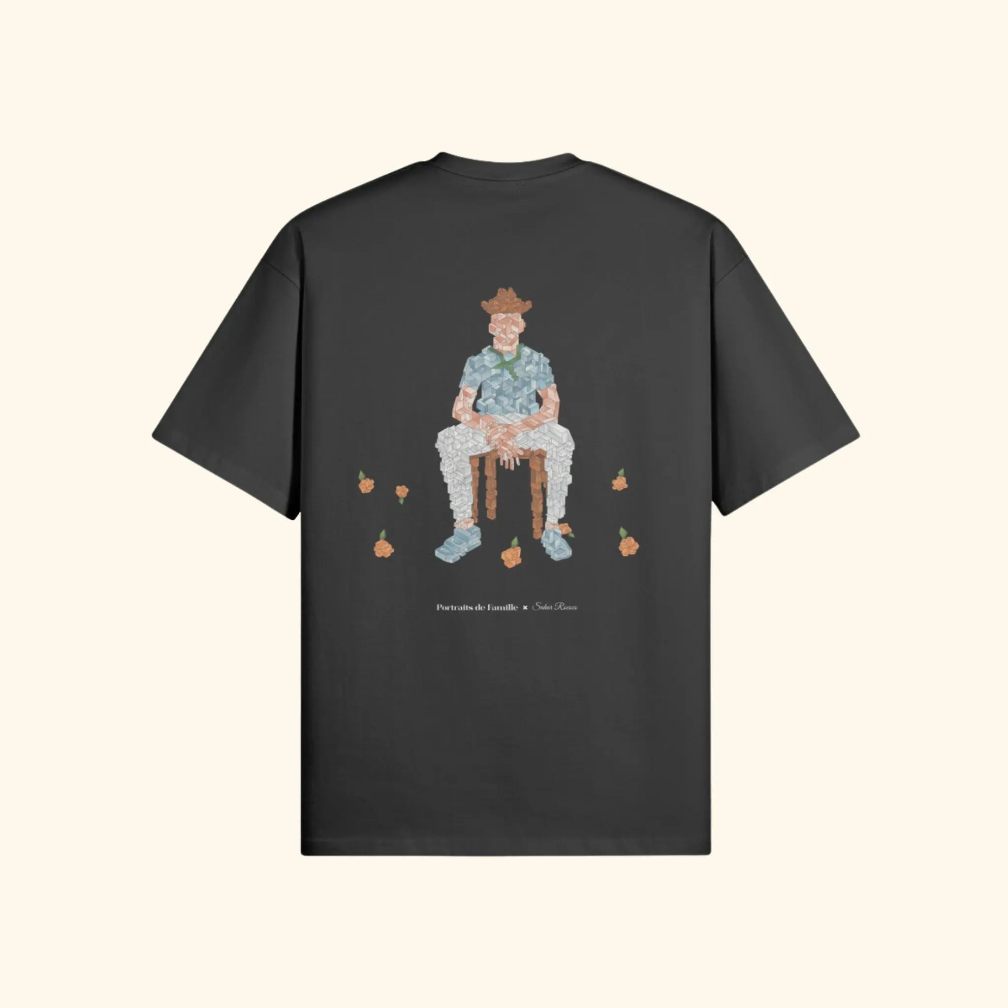 Portraits de Famille The Tee Falling Midnight Black Heavy Cotton Back